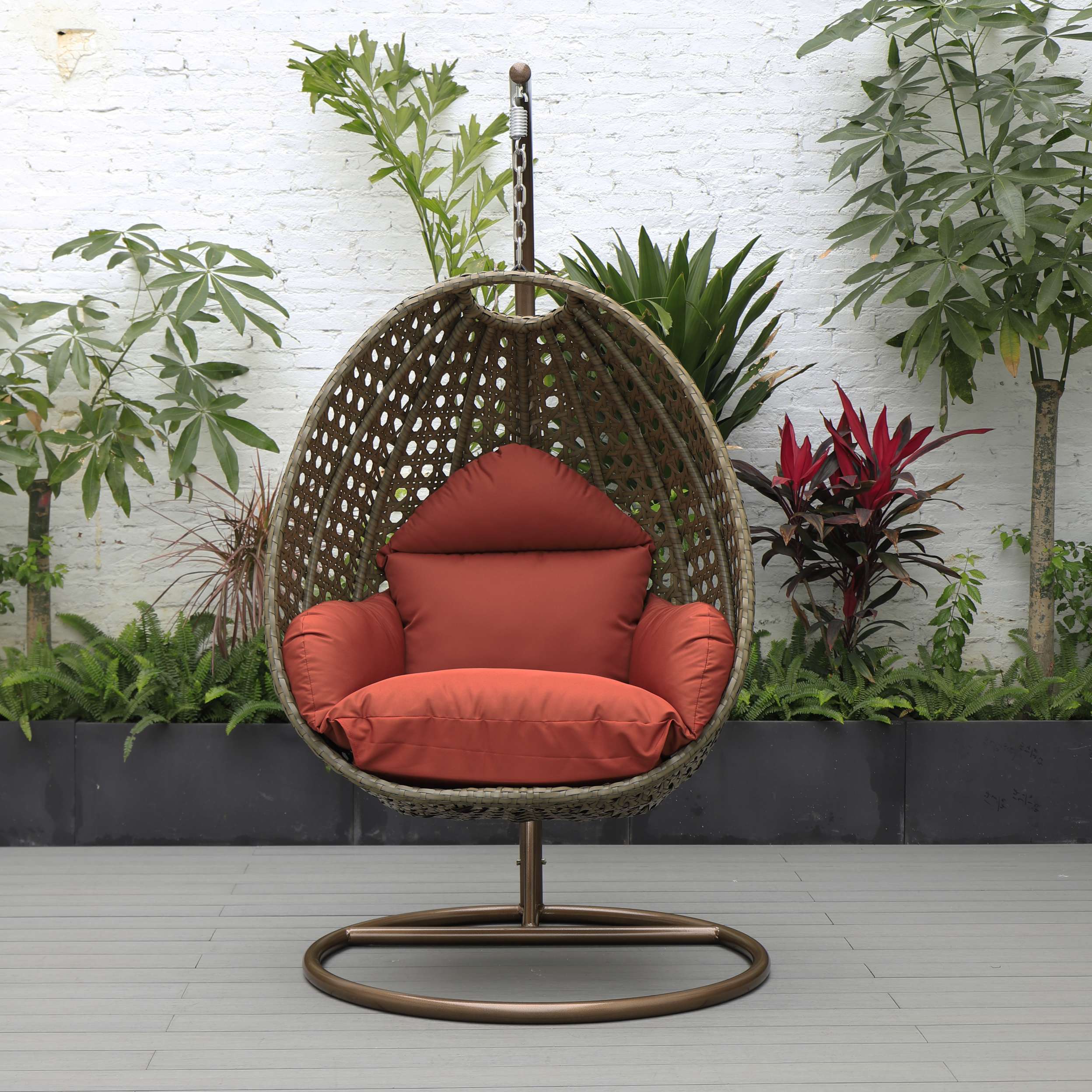 LeisureMod Beige Wicker Hanging Egg Swing Chair - Image 50