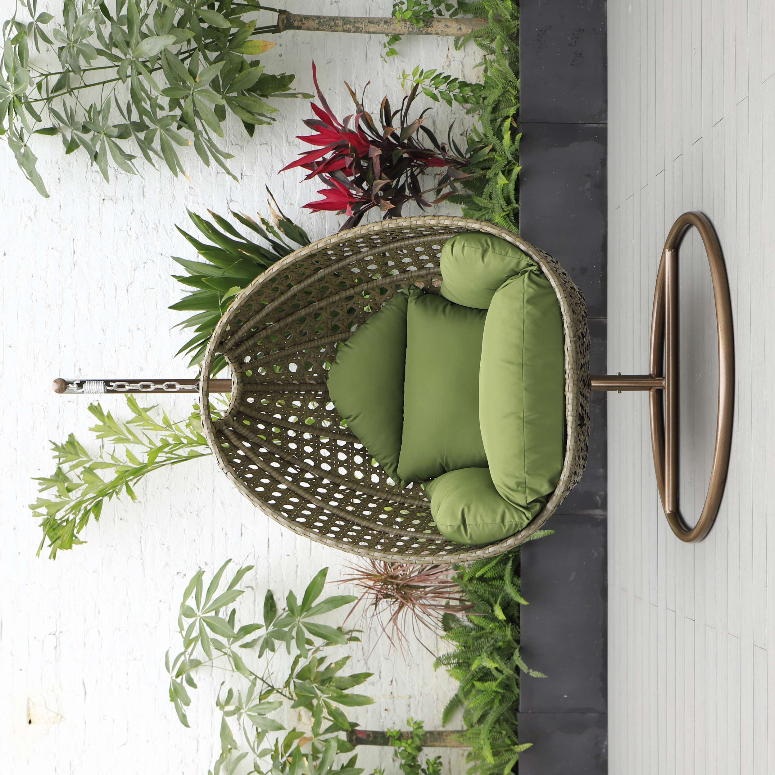 LeisureMod Beige Wicker Hanging Egg Swing Chair - Image 56