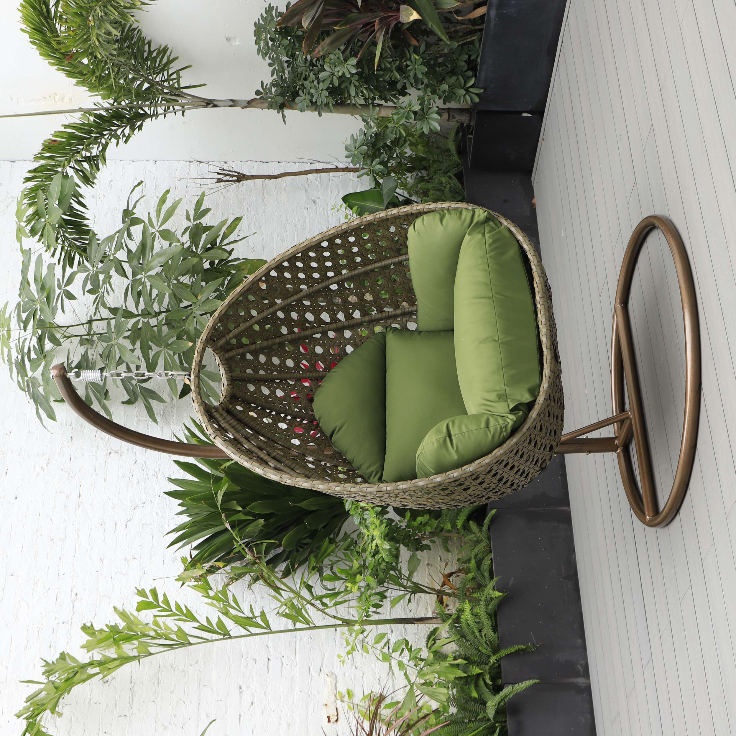 LeisureMod Beige Wicker Hanging Egg Swing Chair - Image 57