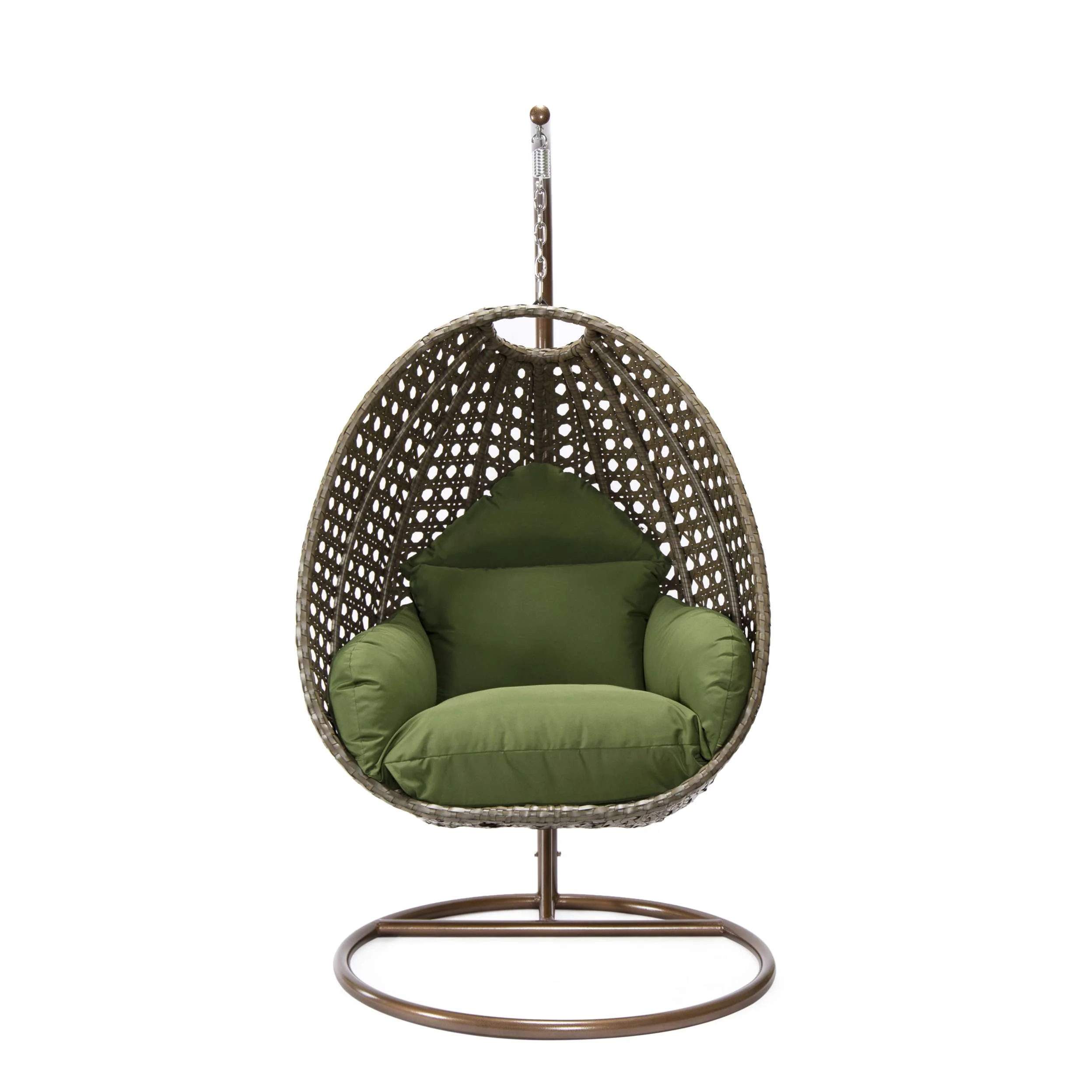 LeisureMod Beige Wicker Hanging Egg Swing Chair - Image 58