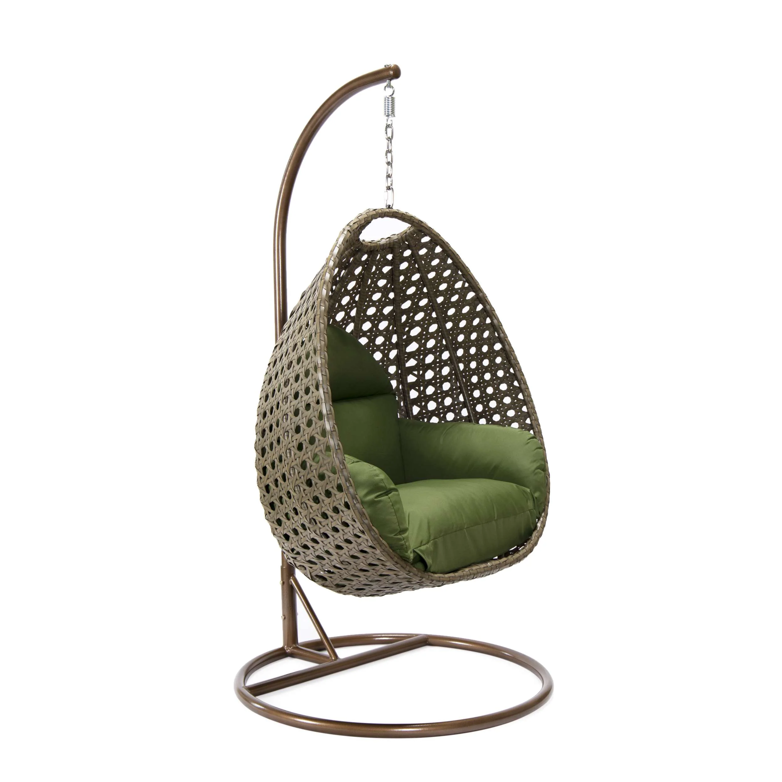 LeisureMod Beige Wicker Hanging Egg Swing Chair - Image 60