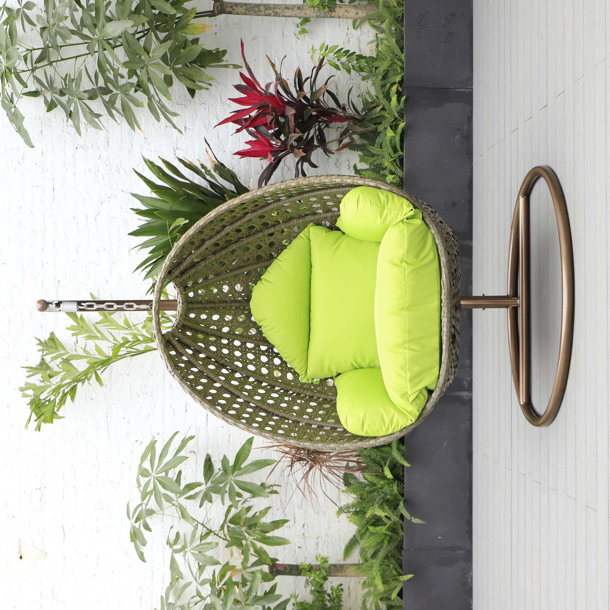 LeisureMod Beige Wicker Hanging Egg Swing Chair - Image 63