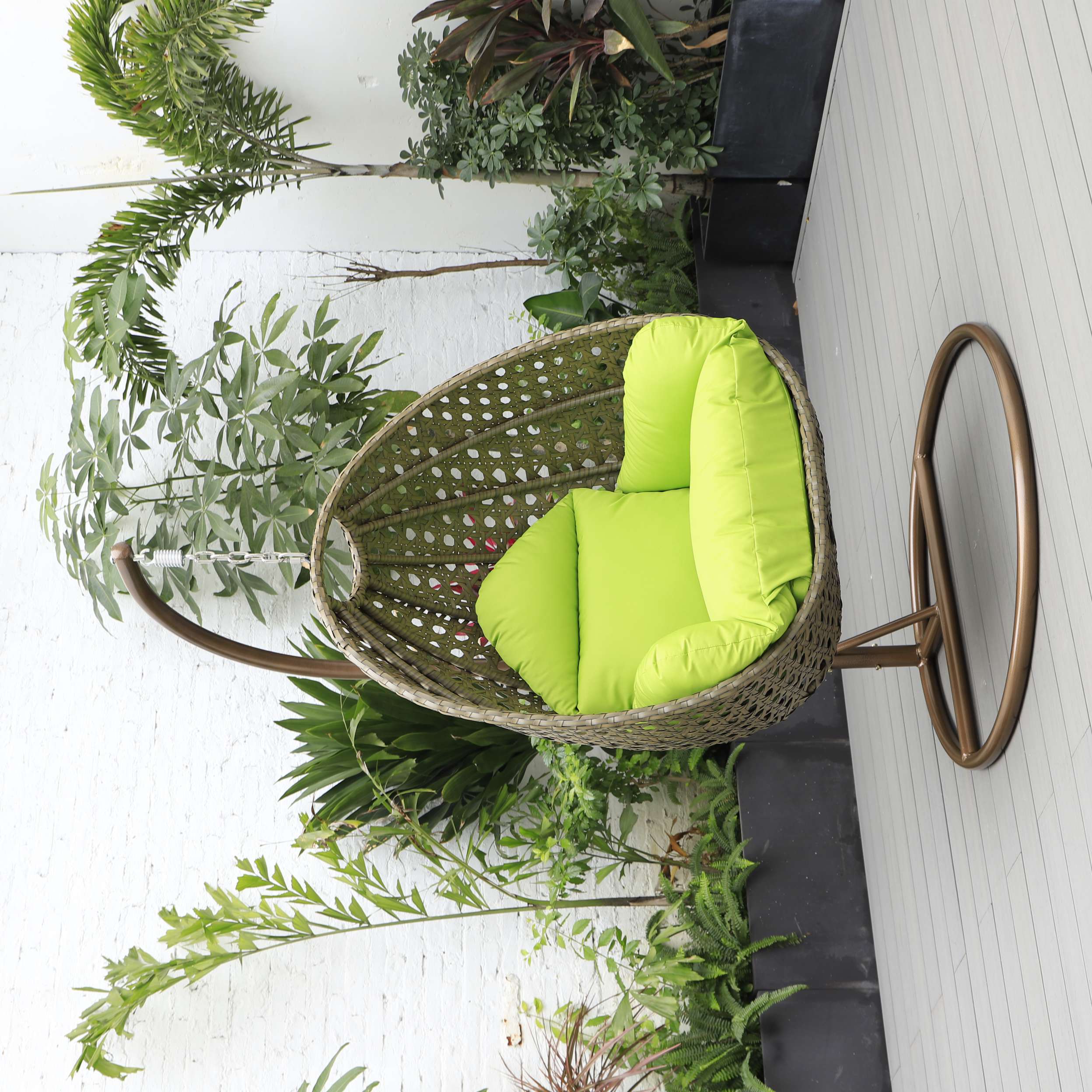LeisureMod Beige Wicker Hanging Egg Swing Chair - Image 64
