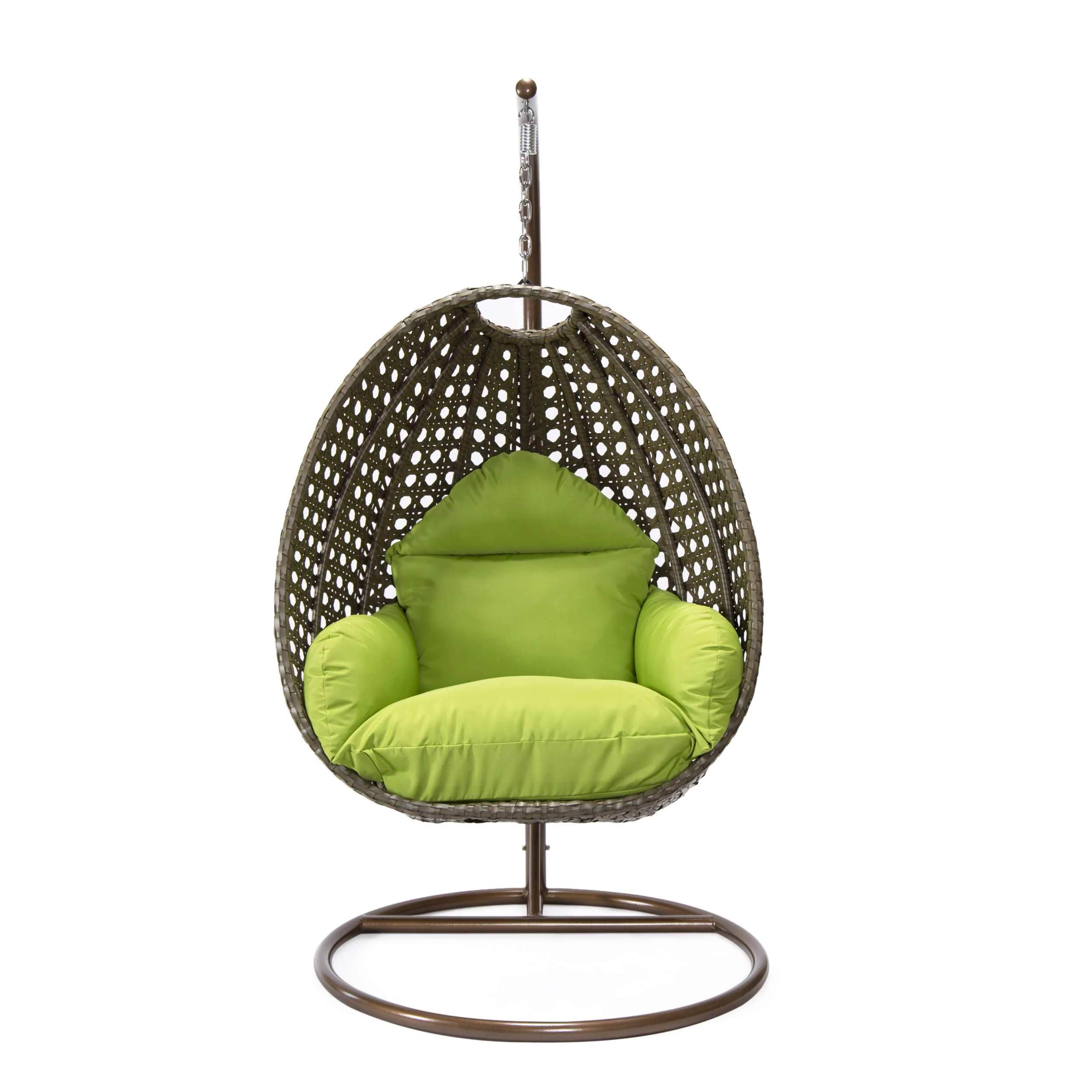 LeisureMod Beige Wicker Hanging Egg Swing Chair - Image 65