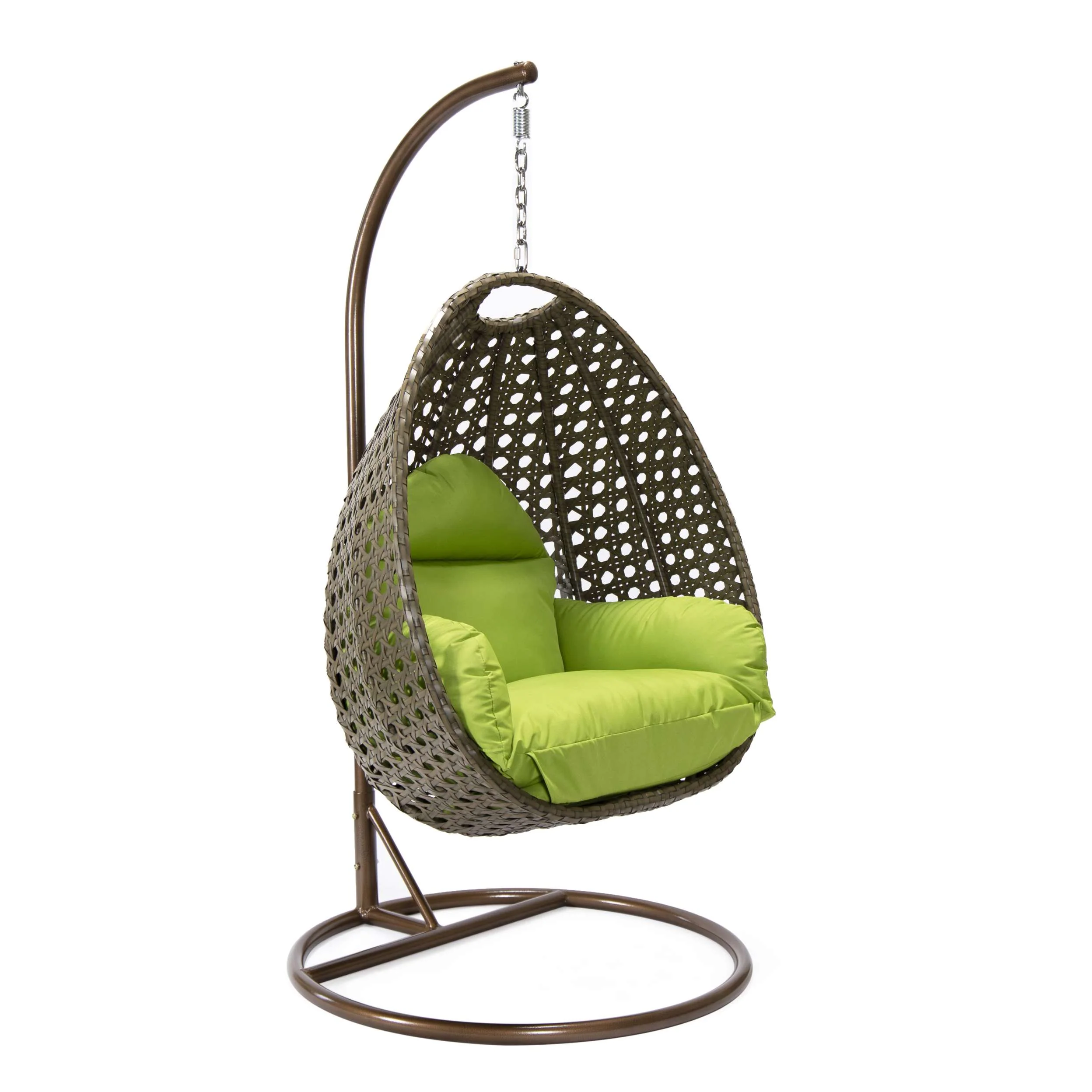 LeisureMod Beige Wicker Hanging Egg Swing Chair - Image 67
