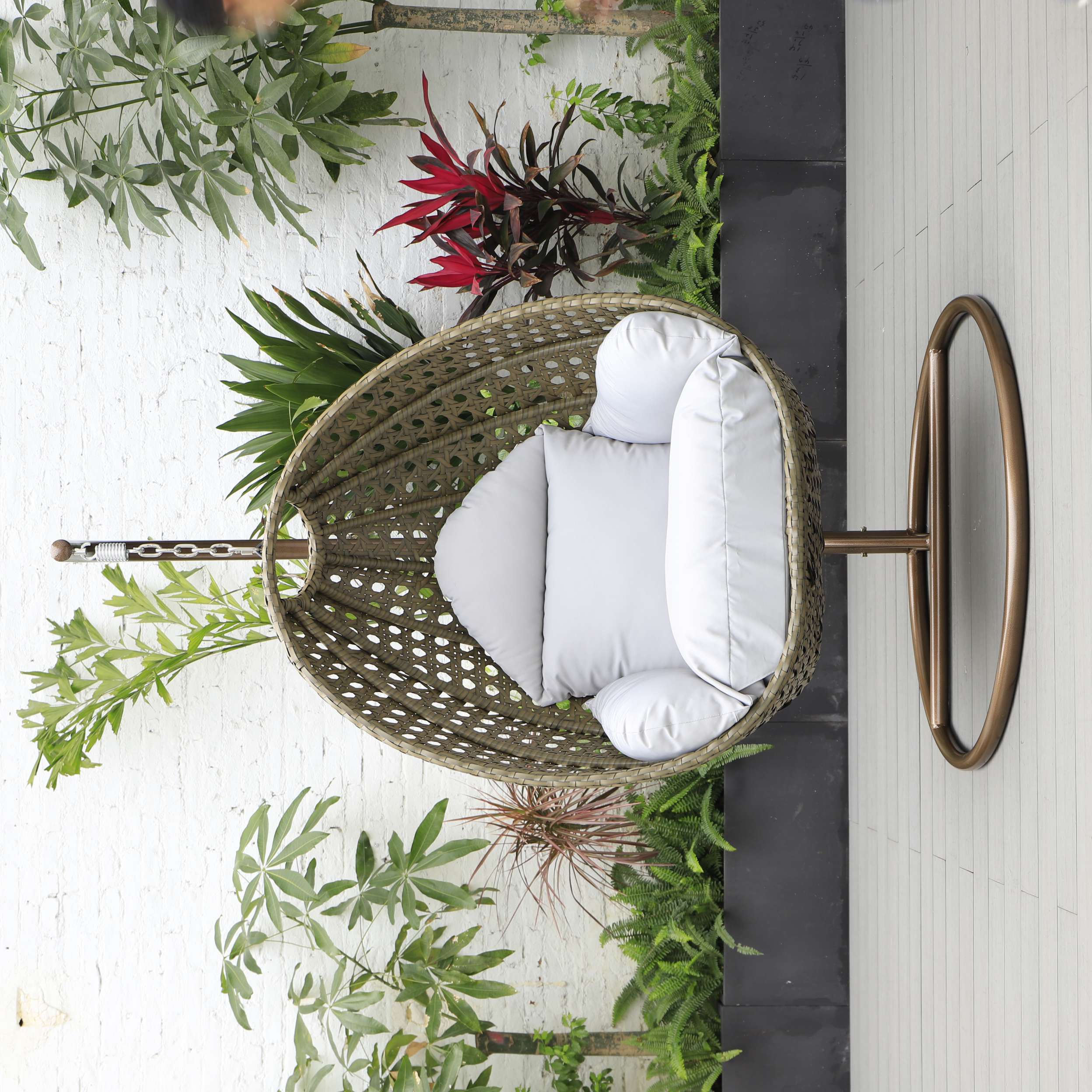 LeisureMod Beige Wicker Hanging Egg Swing Chair - Image 72