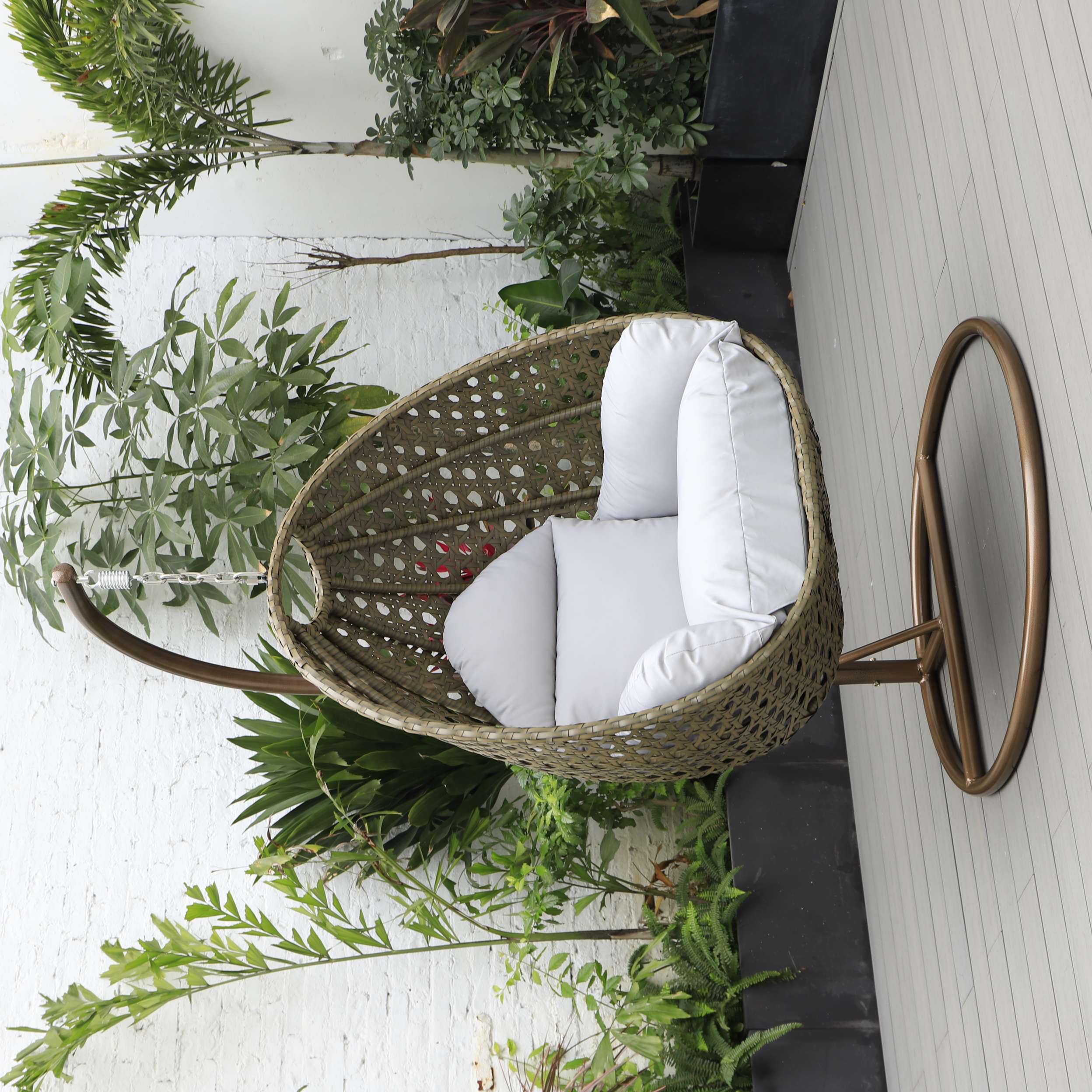 LeisureMod Beige Wicker Hanging Egg Swing Chair - Image 73