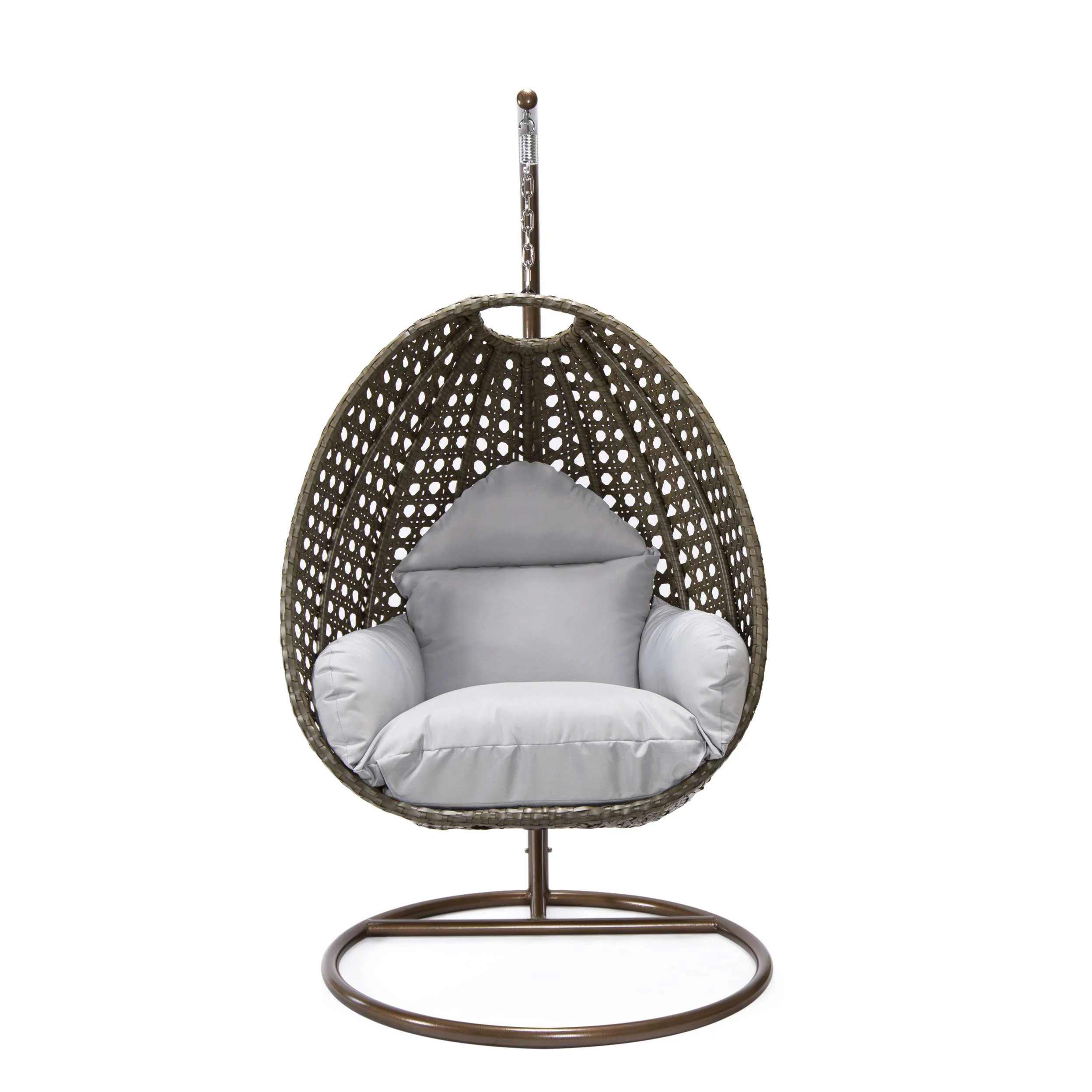 LeisureMod Beige Wicker Hanging Egg Swing Chair - Image 74