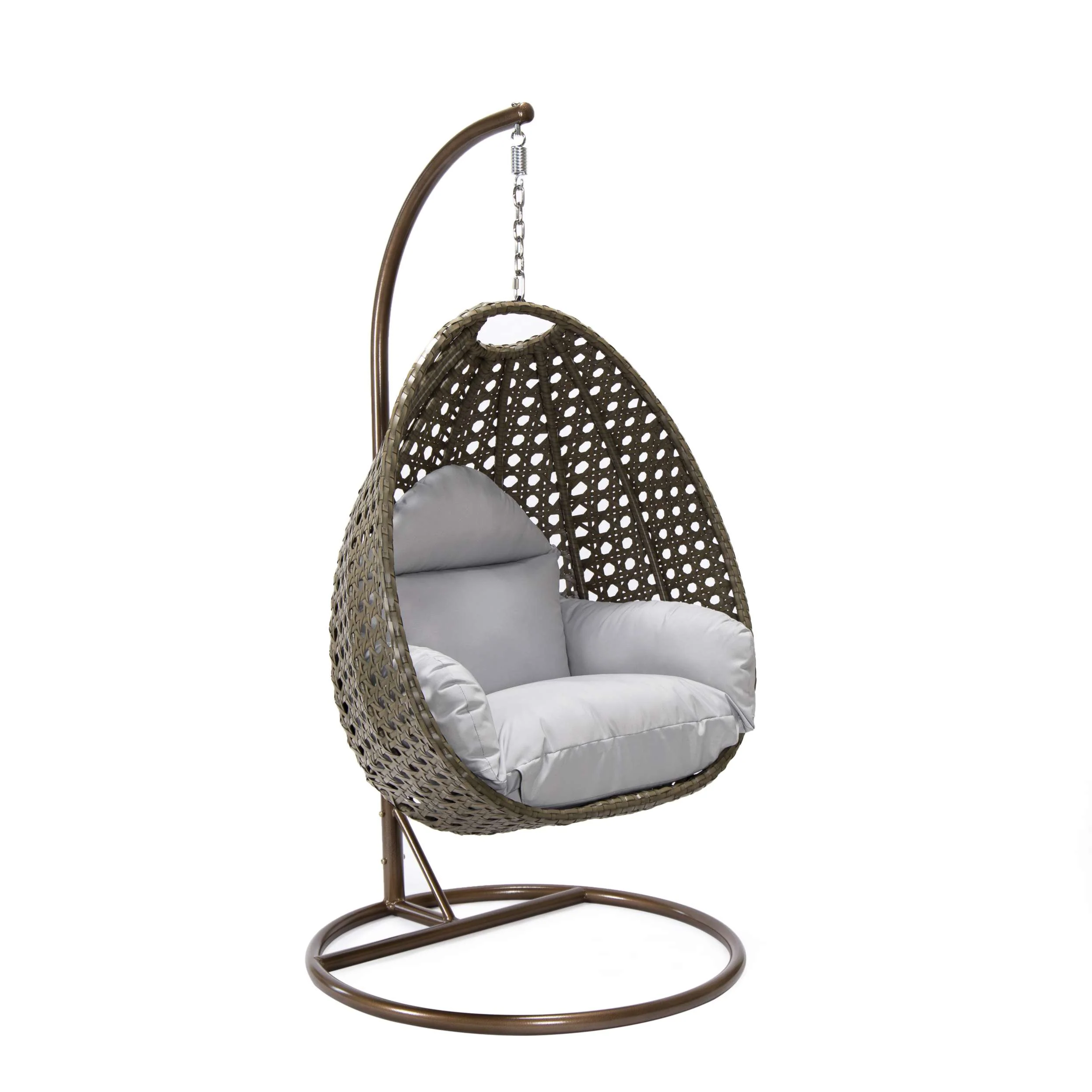LeisureMod Beige Wicker Hanging Egg Swing Chair - Image 77
