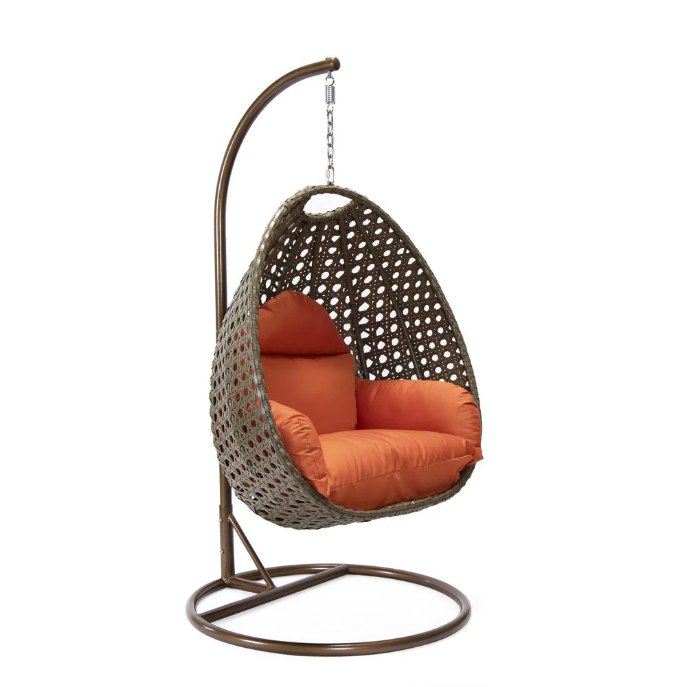 LeisureMod Beige Wicker Hanging Egg Swing Chair - Image 78