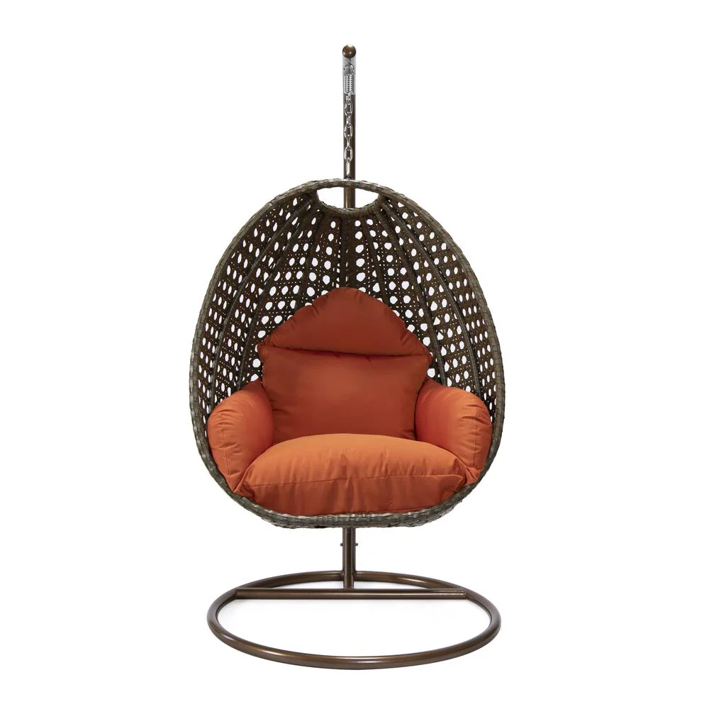LeisureMod Beige Wicker Hanging Egg Swing Chair - Image 79