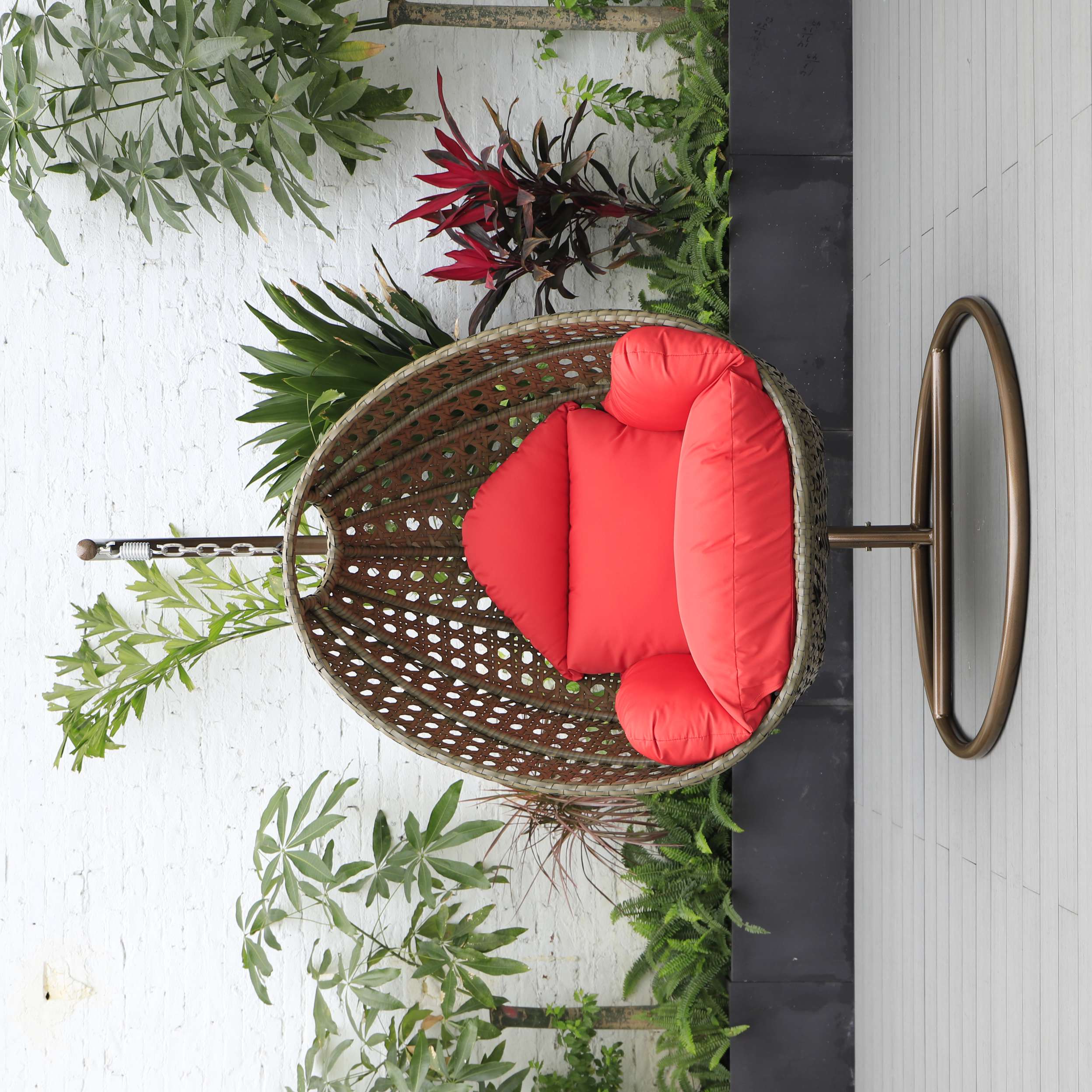 LeisureMod Beige Wicker Hanging Egg Swing Chair - Image 85