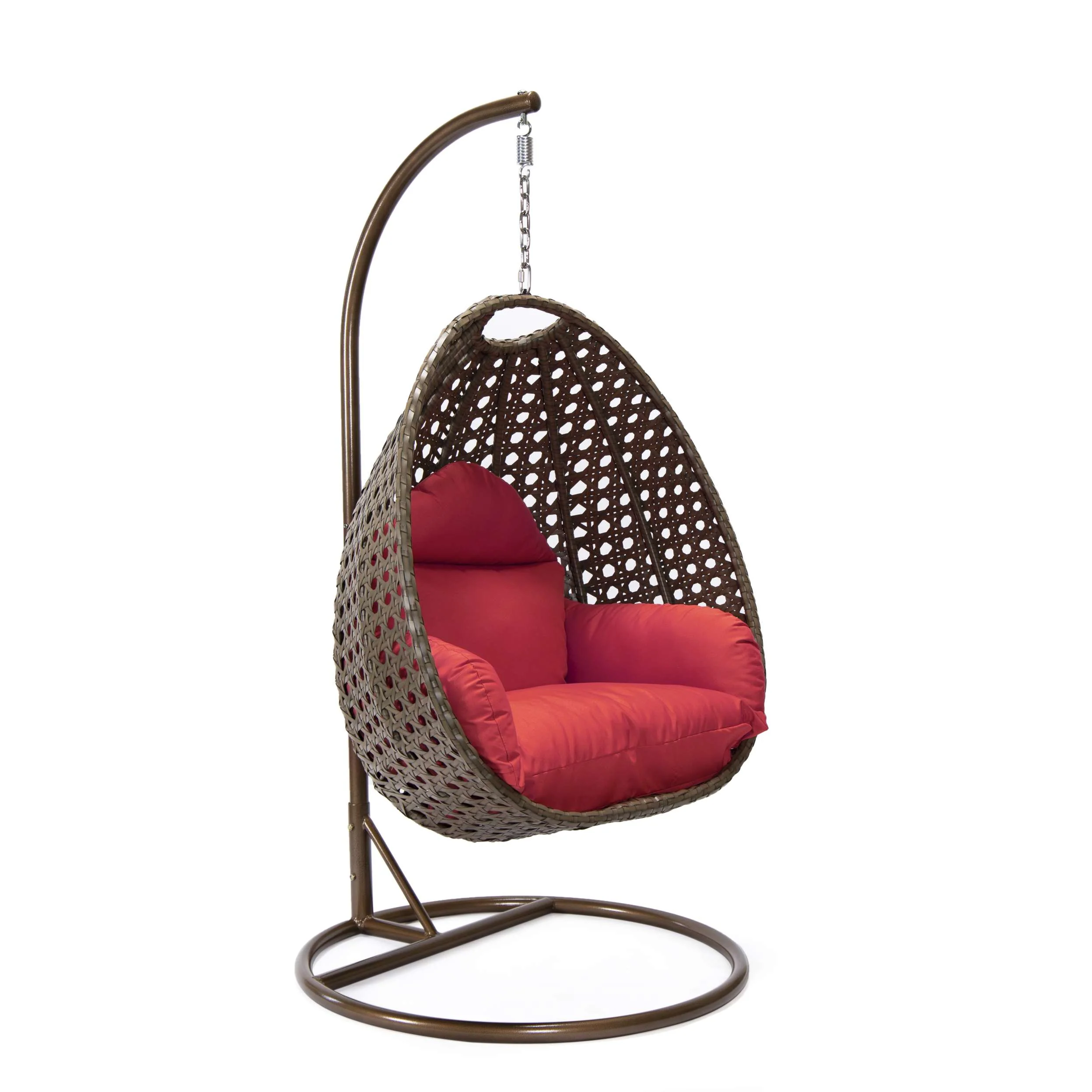 LeisureMod Beige Wicker Hanging Egg Swing Chair - Image 87