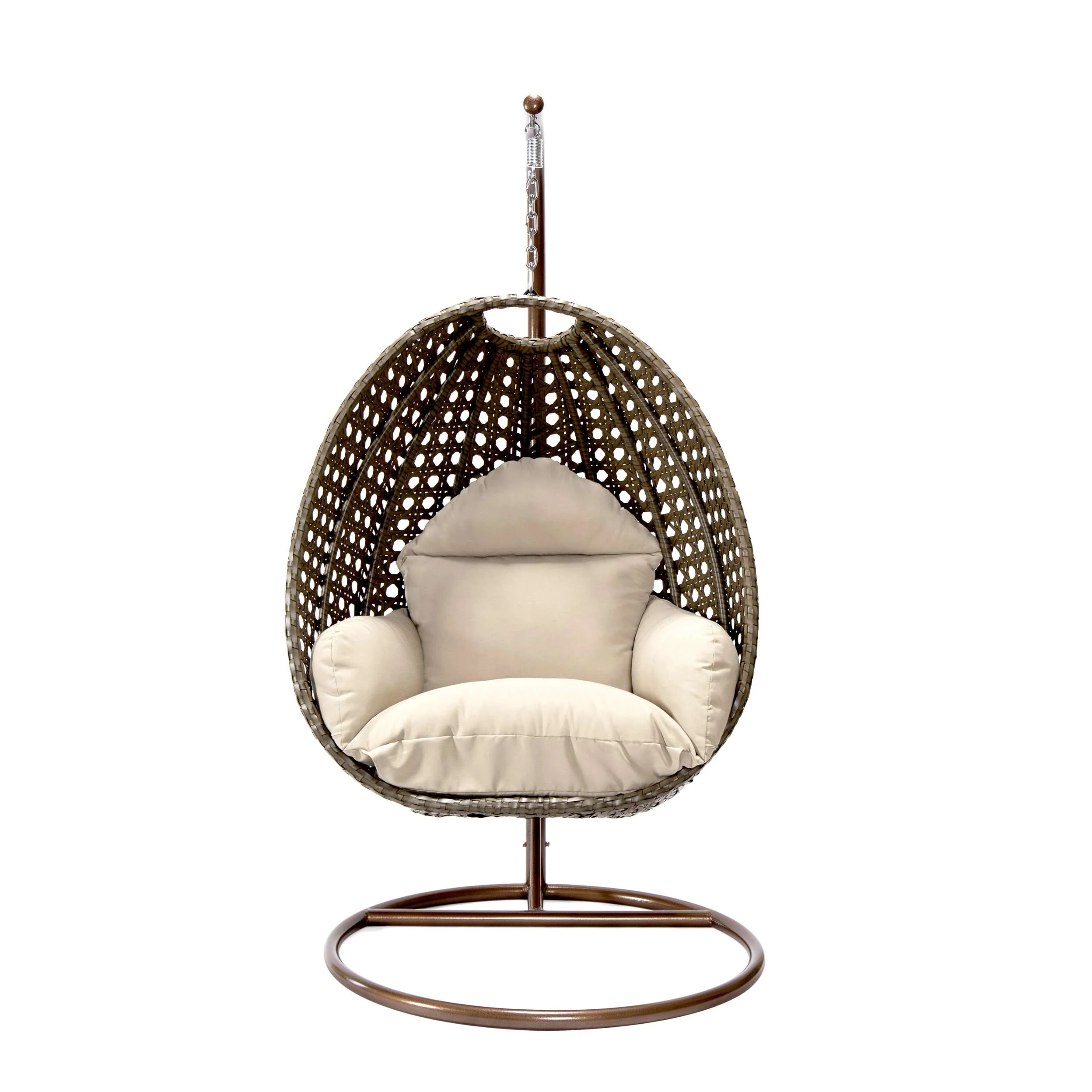 LeisureMod Beige Wicker Hanging Egg Swing Chair - Image 93