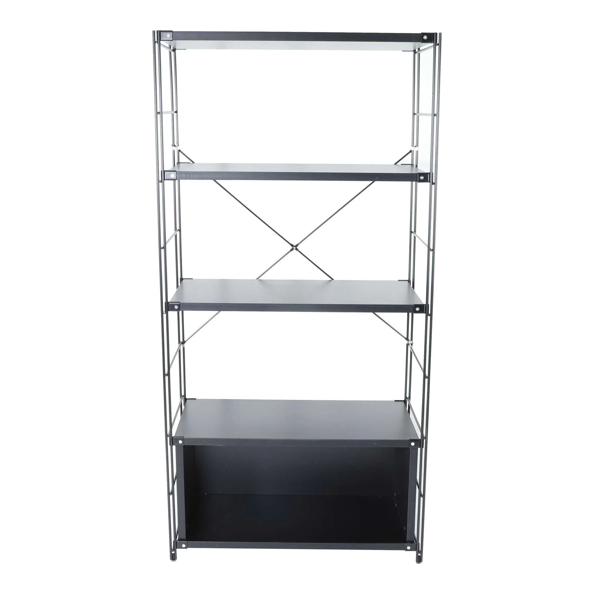 LeisureMod Brentwood Etagere Bookcase with Black Powder Coated Steel Frame and Melamine Board Shelves - Image 10