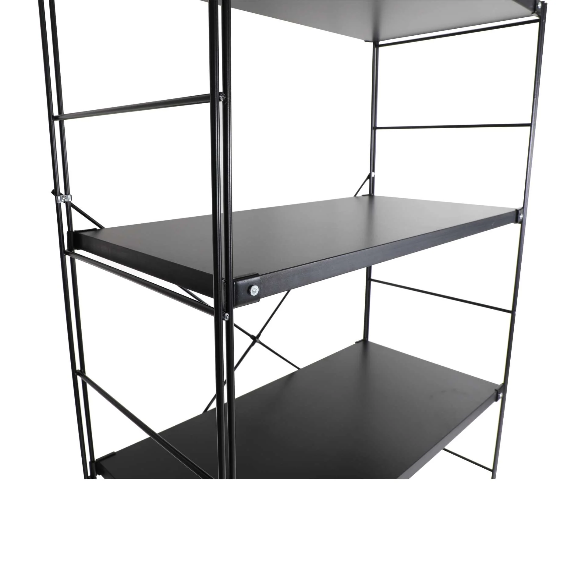 LeisureMod Brentwood Etagere Bookcase with Black Powder Coated Steel Frame and Melamine Board Shelves - Image 12