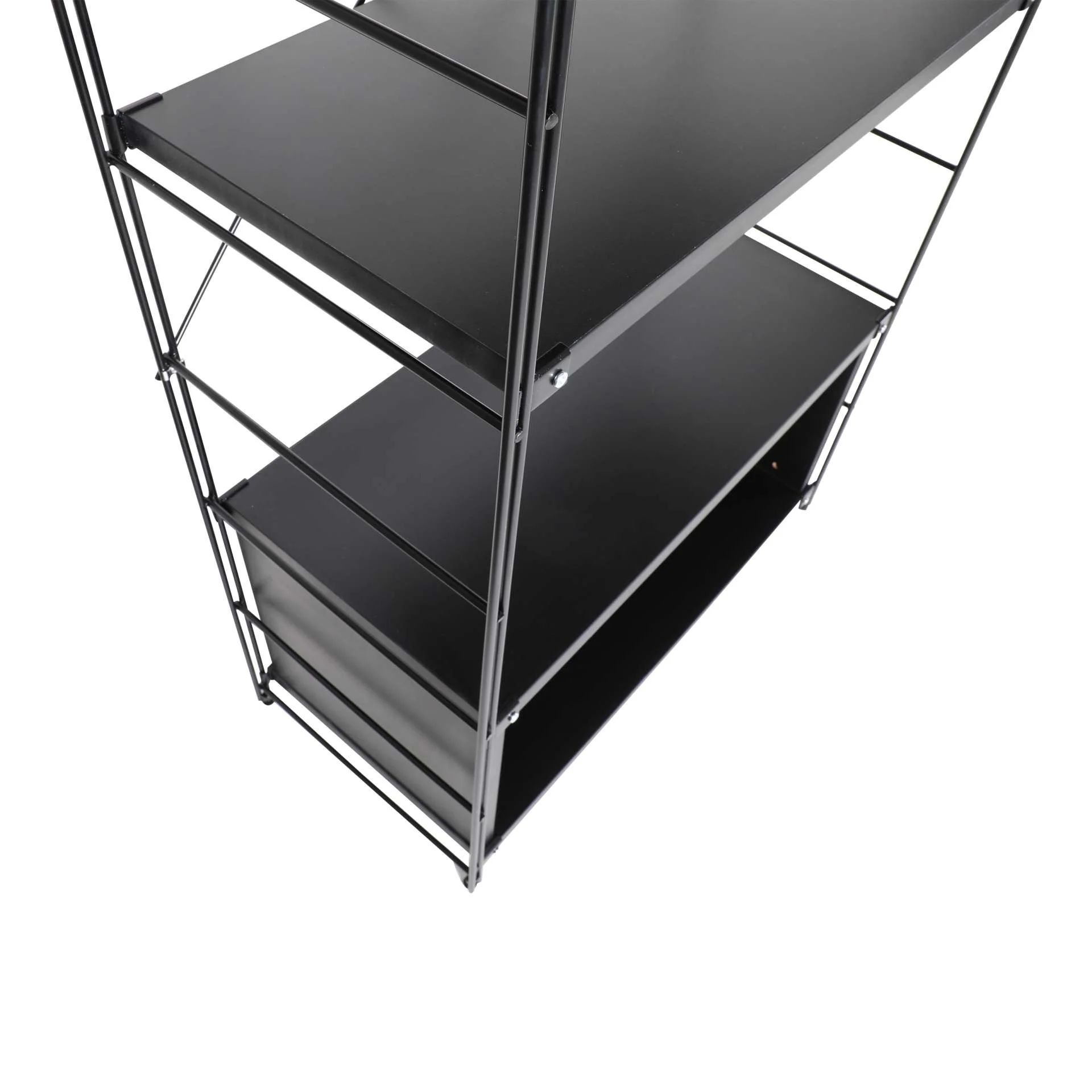 LeisureMod Brentwood Etagere Bookcase with Black Powder Coated Steel Frame and Melamine Board Shelves - Image 13