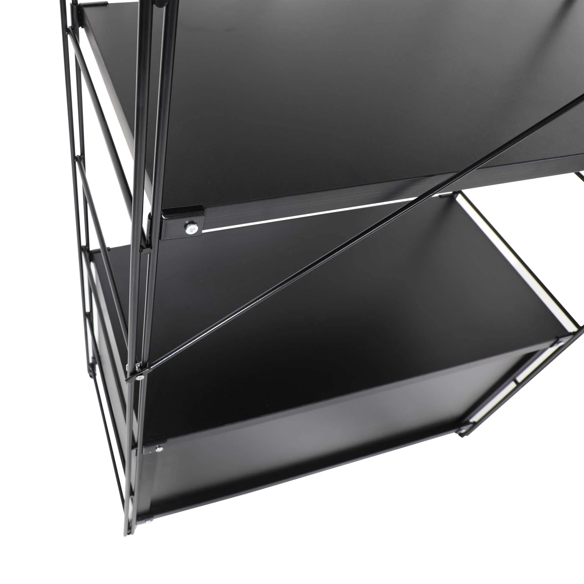 LeisureMod Brentwood Etagere Bookcase with Black Powder Coated Steel Frame and Melamine Board Shelves - Image 15