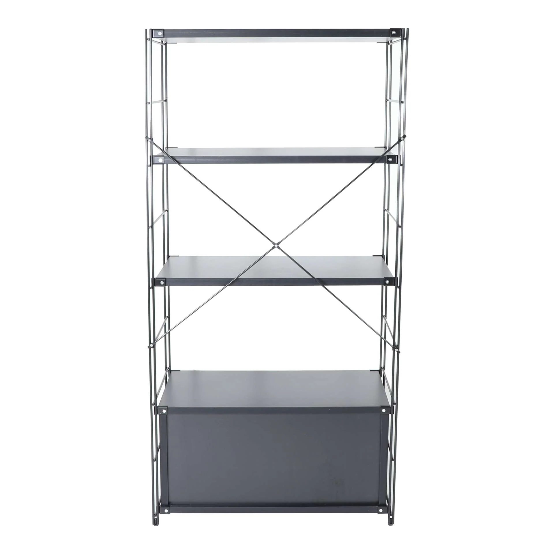 LeisureMod Brentwood Etagere Bookcase with Black Powder Coated Steel Frame and Melamine Board Shelves - Image 16