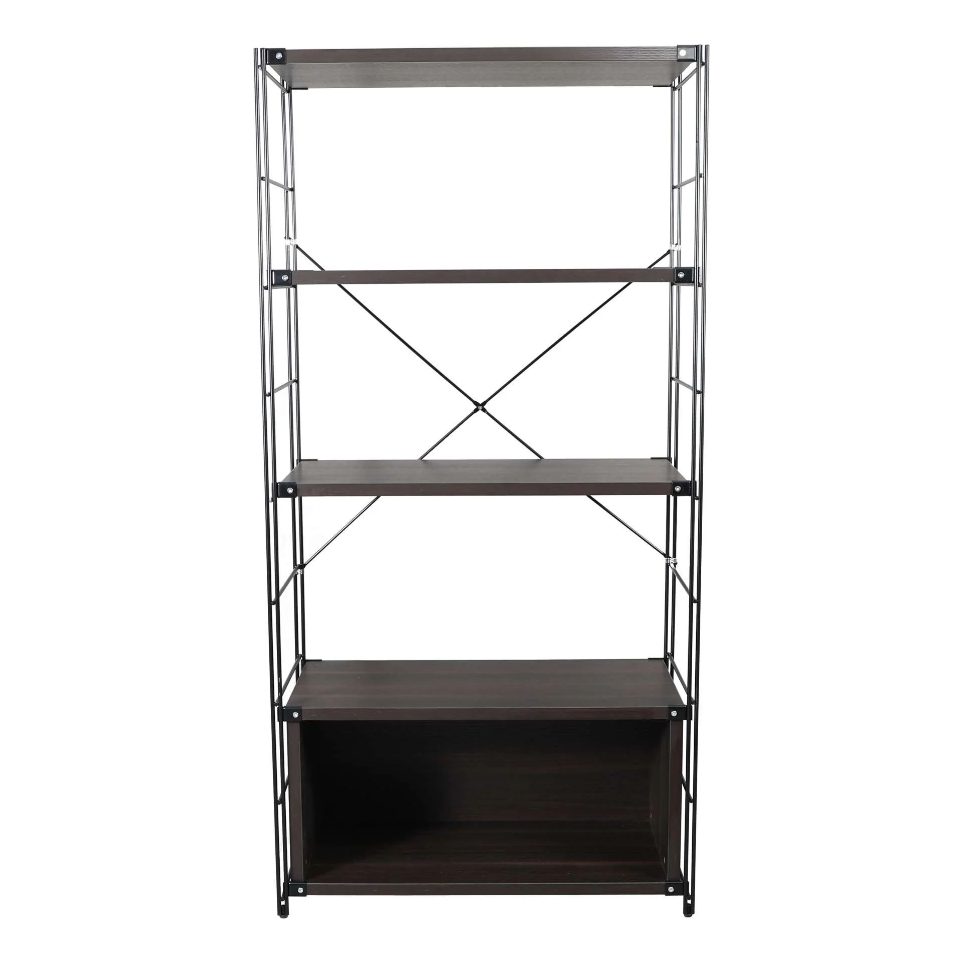 LeisureMod Brentwood Etagere Bookcase with Black Powder Coated Steel Frame and Melamine Board Shelves - Image 19