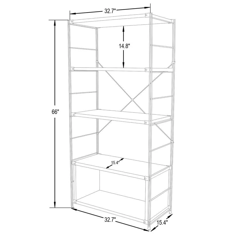 LeisureMod Brentwood Etagere Bookcase with Black Powder Coated Steel Frame and Melamine Board Shelves - Image 2