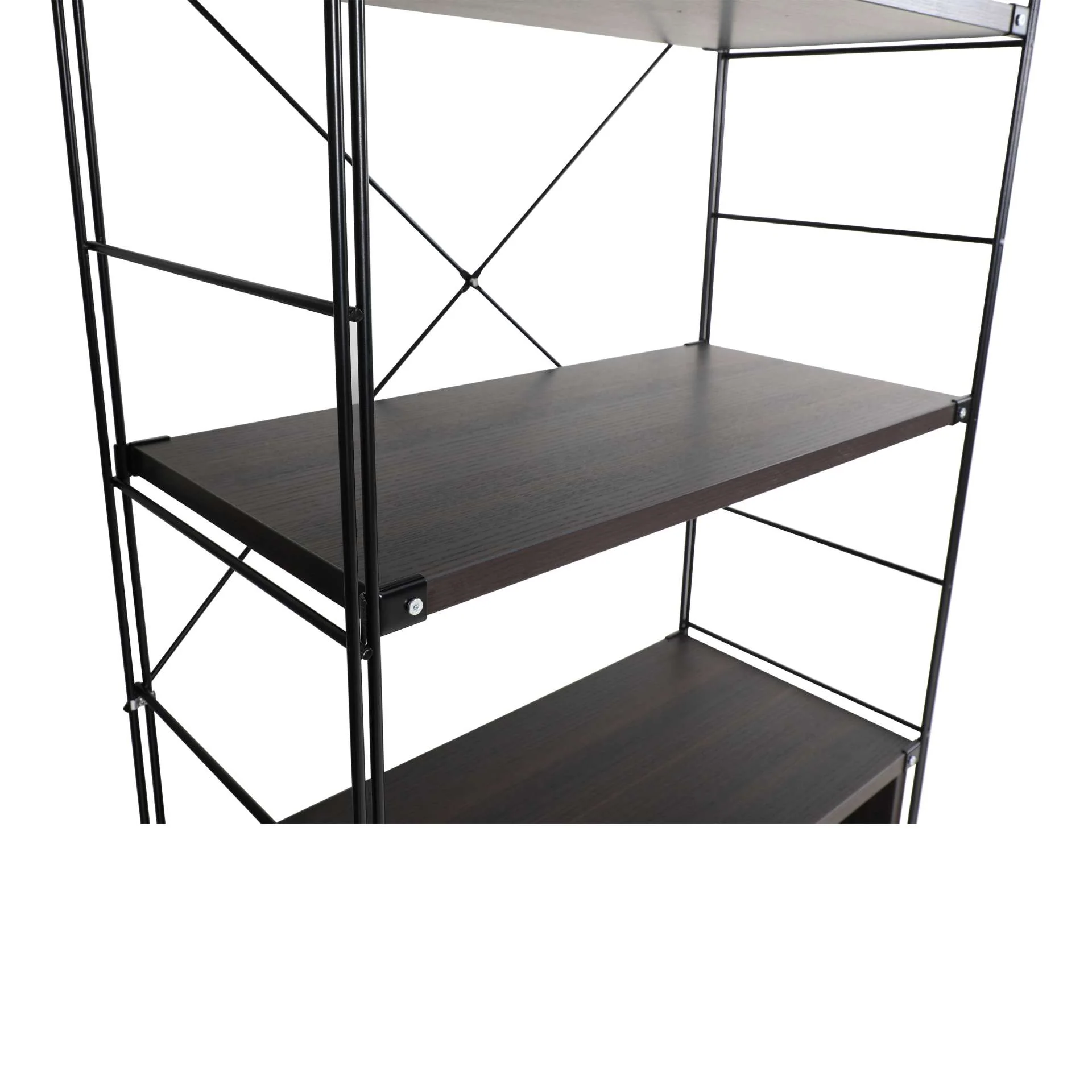 LeisureMod Brentwood Etagere Bookcase with Black Powder Coated Steel Frame and Melamine Board Shelves - Image 22