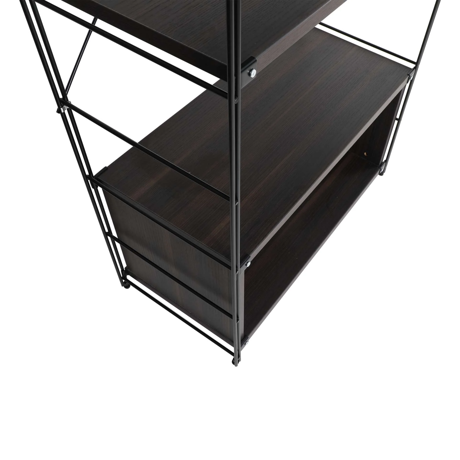 LeisureMod Brentwood Etagere Bookcase with Black Powder Coated Steel Frame and Melamine Board Shelves - Image 23