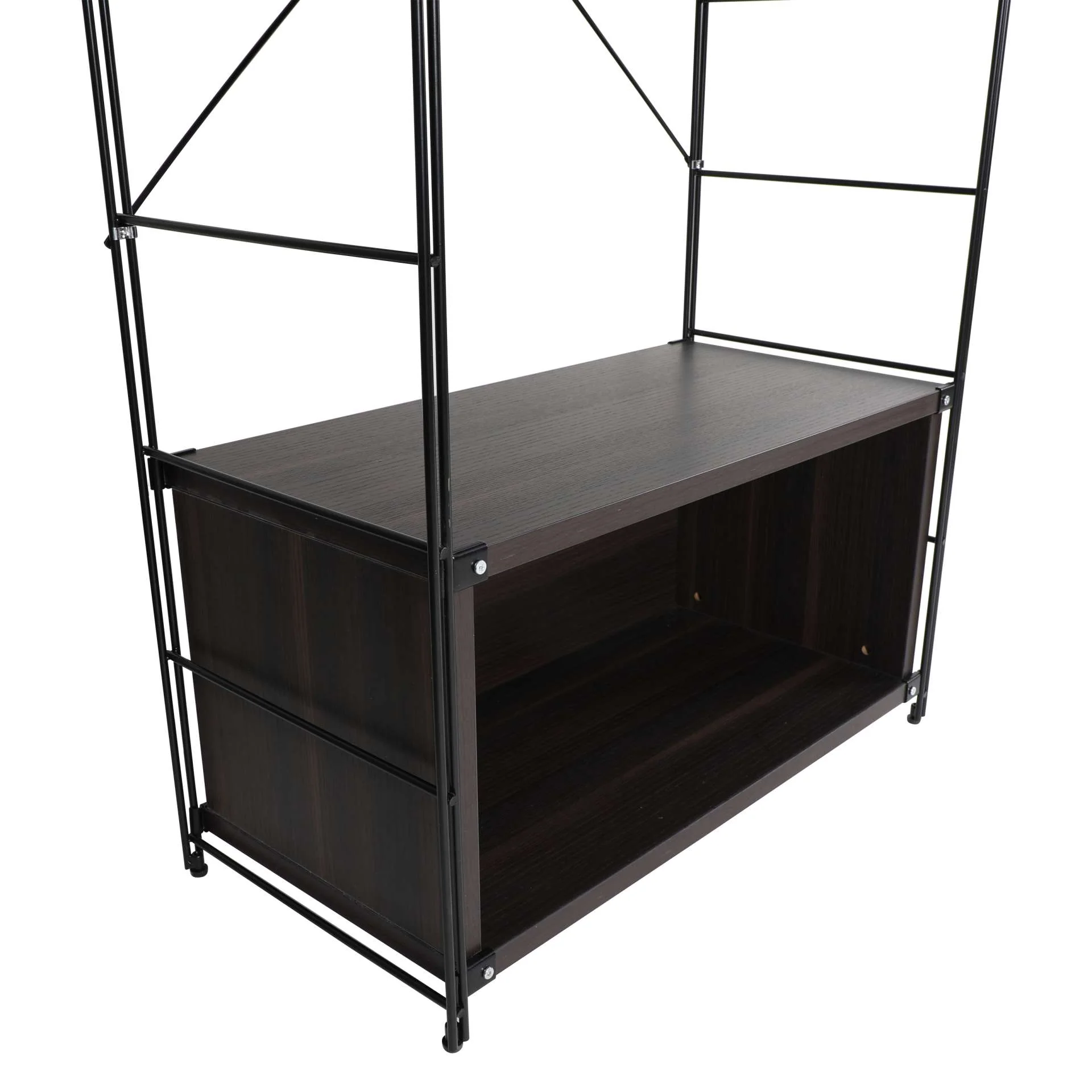 LeisureMod Brentwood Etagere Bookcase with Black Powder Coated Steel Frame and Melamine Board Shelves - Image 24
