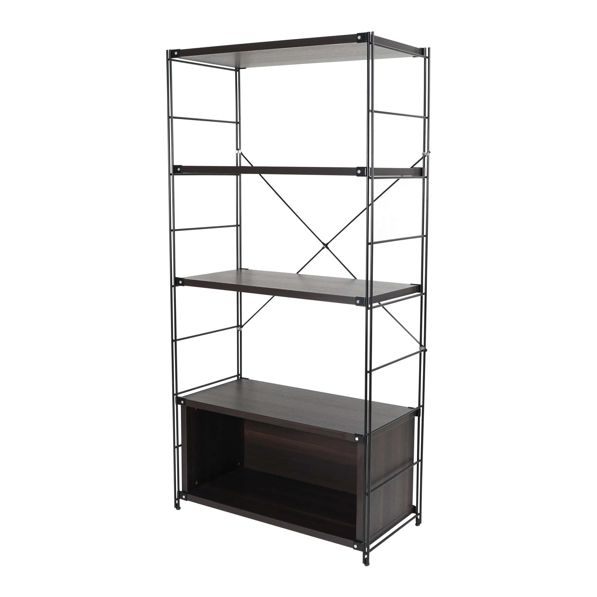 LeisureMod Brentwood Etagere Bookcase with Black Powder Coated Steel Frame and Melamine Board Shelves - Image 27
