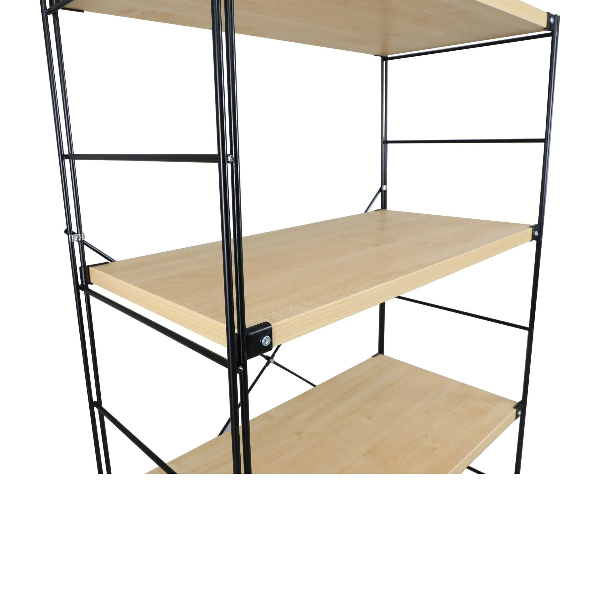 LeisureMod Brentwood Etagere Bookcase with Black Powder Coated Steel Frame and Melamine Board Shelves - Image 3