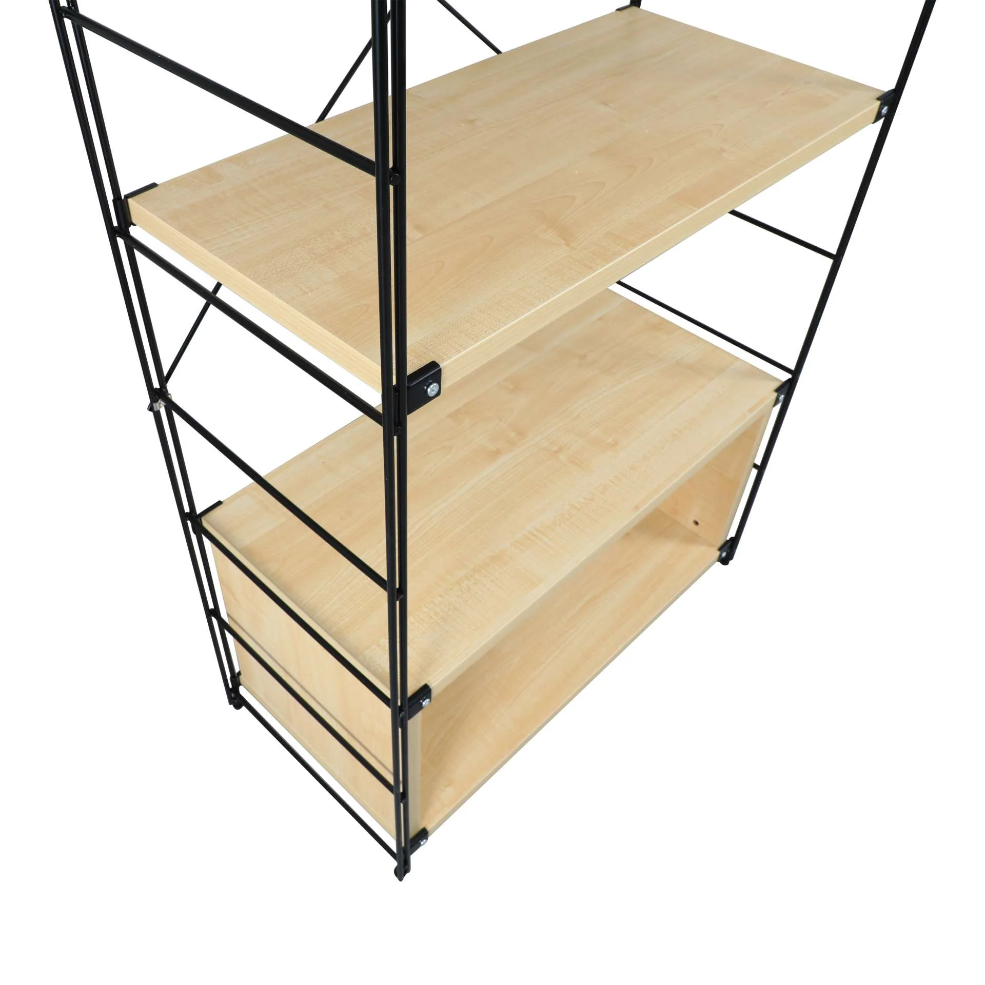 LeisureMod Brentwood Etagere Bookcase with Black Powder Coated Steel Frame and Melamine Board Shelves - Image 5