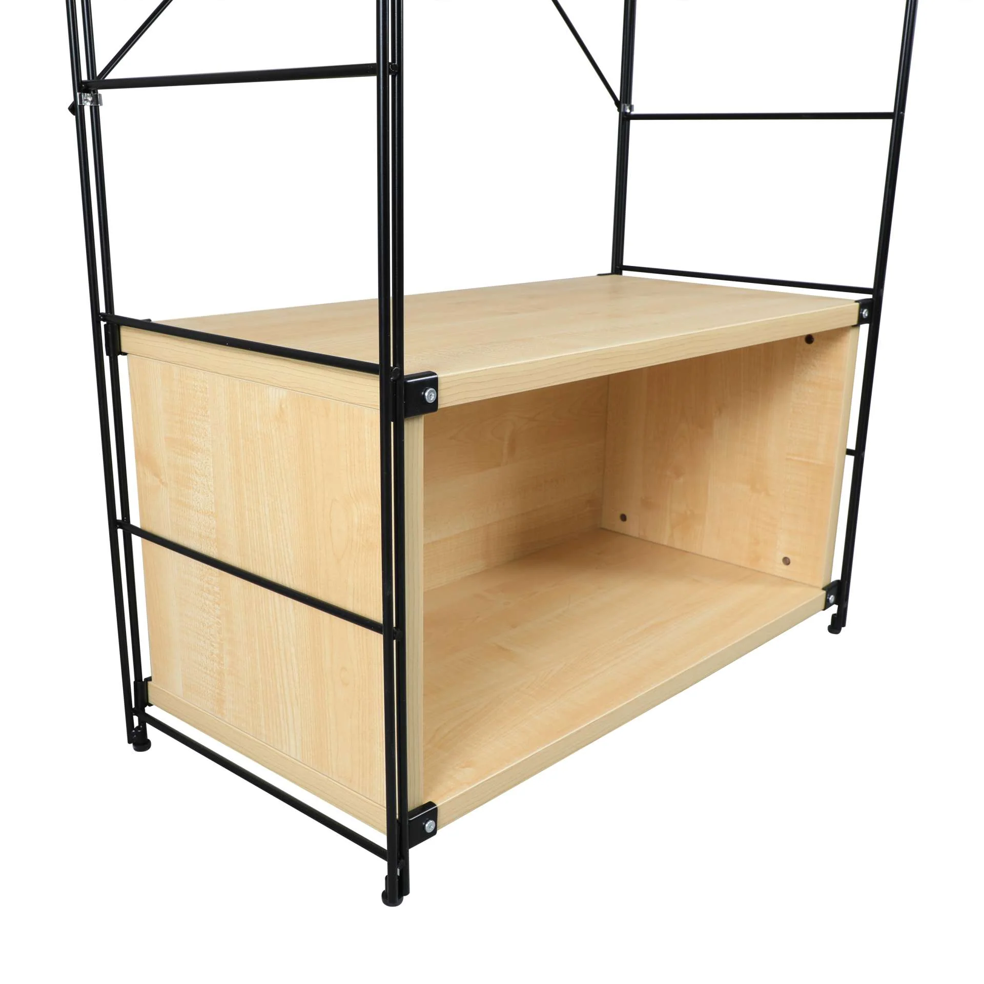 LeisureMod Brentwood Etagere Bookcase with Black Powder Coated Steel Frame and Melamine Board Shelves - Image 6