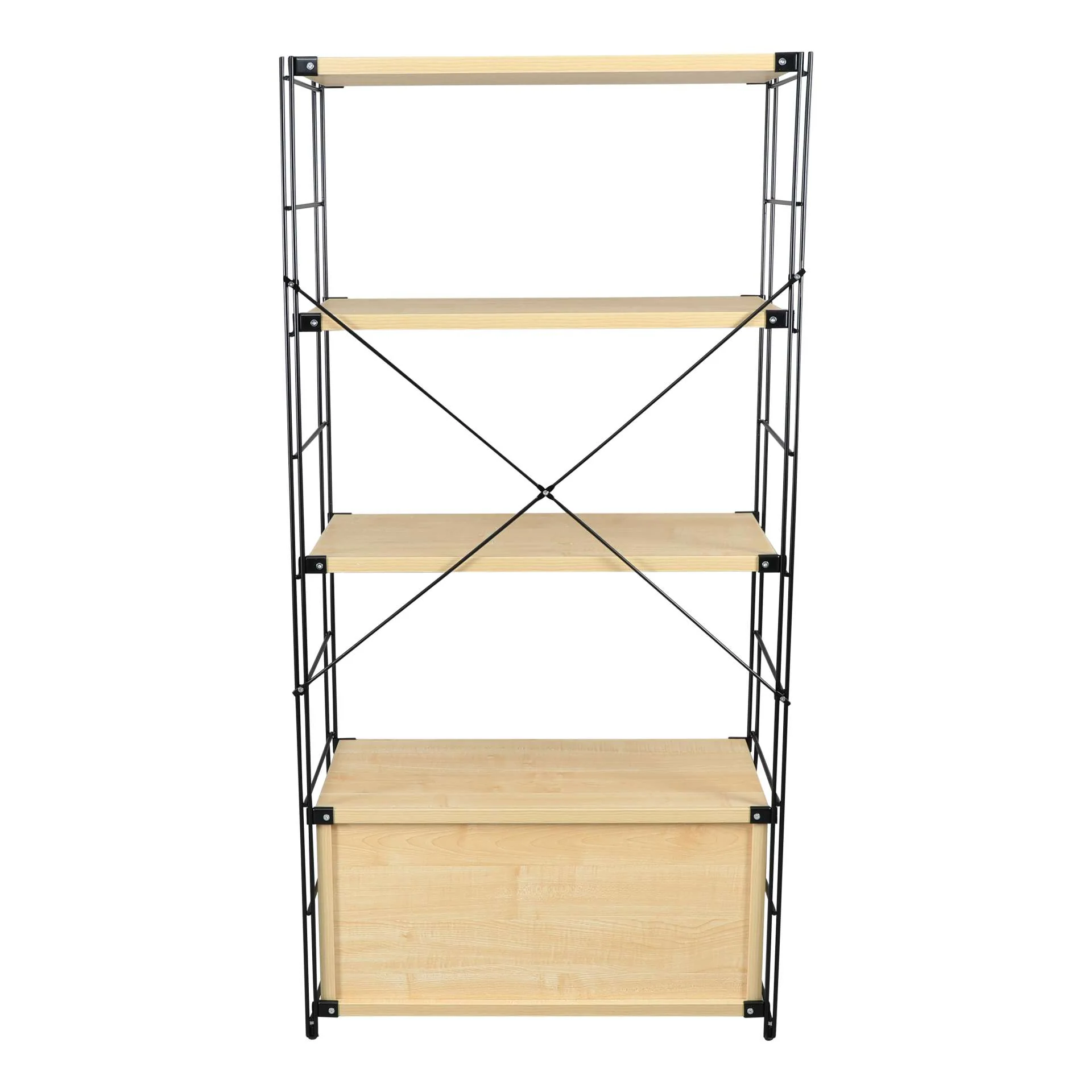 LeisureMod Brentwood Etagere Bookcase with Black Powder Coated Steel Frame and Melamine Board Shelves - Image 7