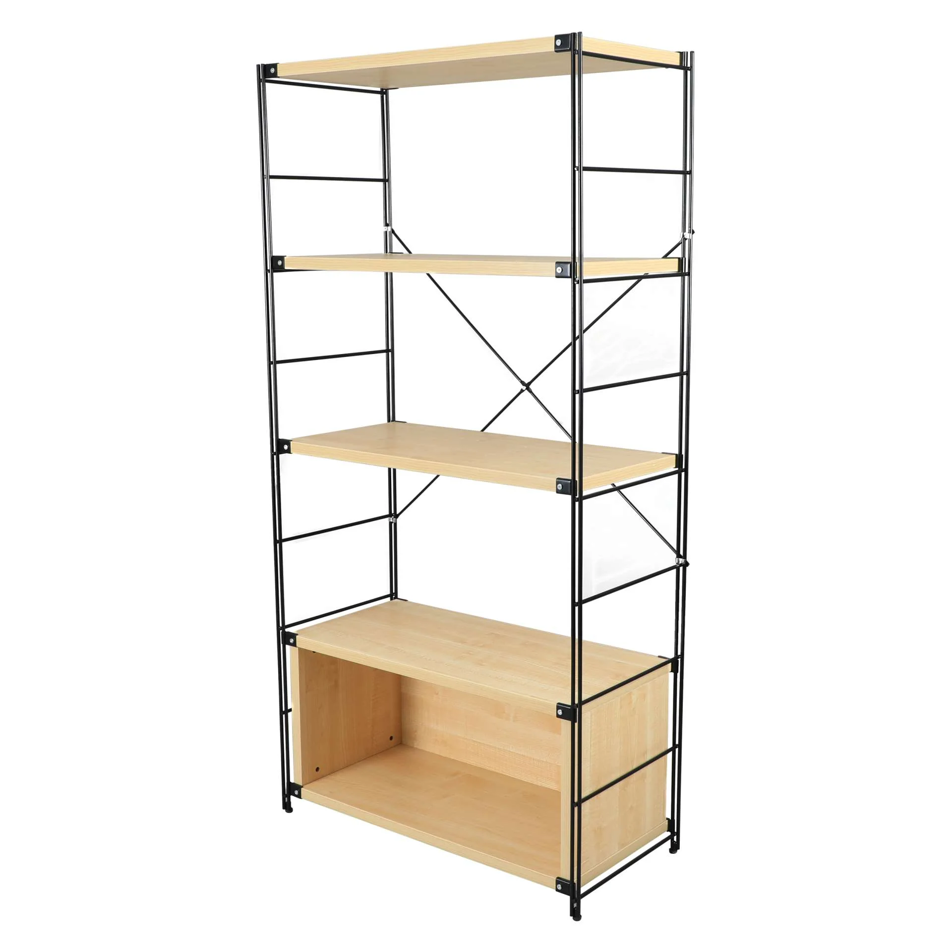LeisureMod Brentwood Etagere Bookcase with Black Powder Coated Steel Frame and Melamine Board Shelves - Image 9