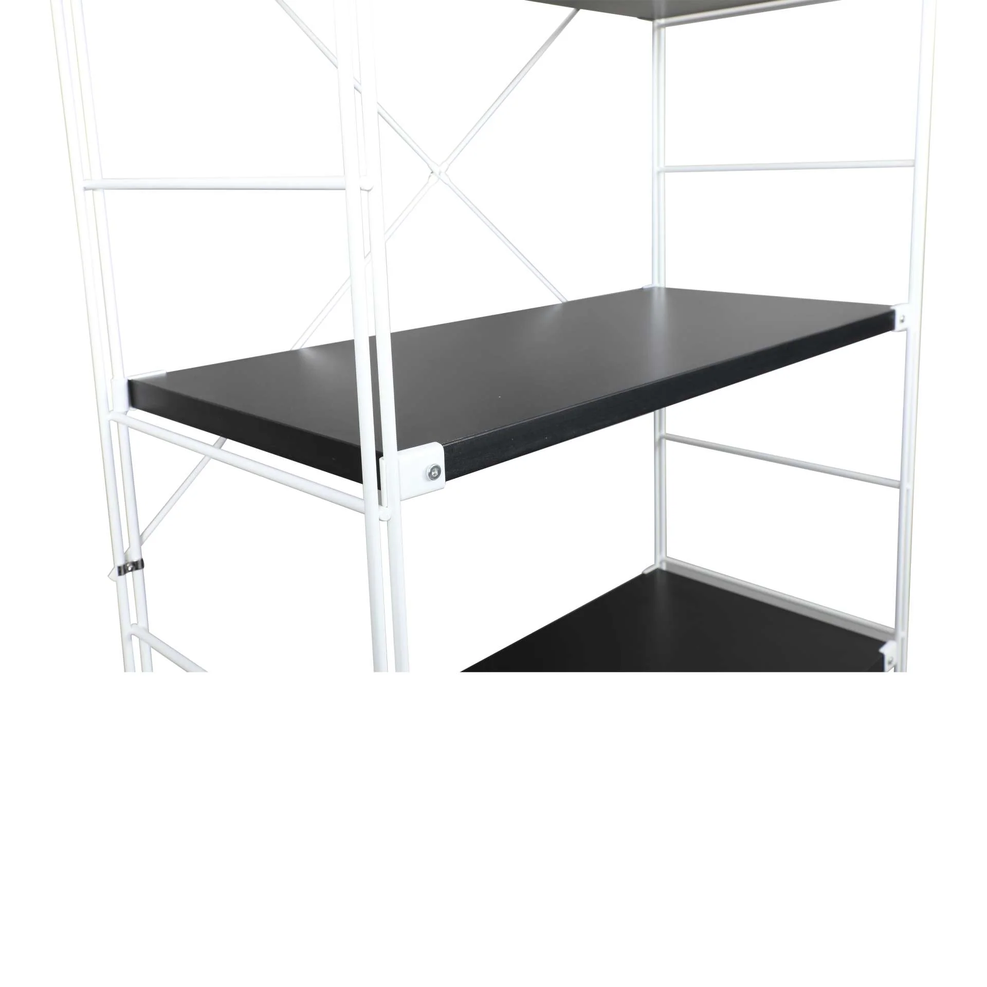 LeisureMod Brentwood Etagere Bookcase with White Powder Coated Steel Frame and Melamine Board Shelves - Image 12