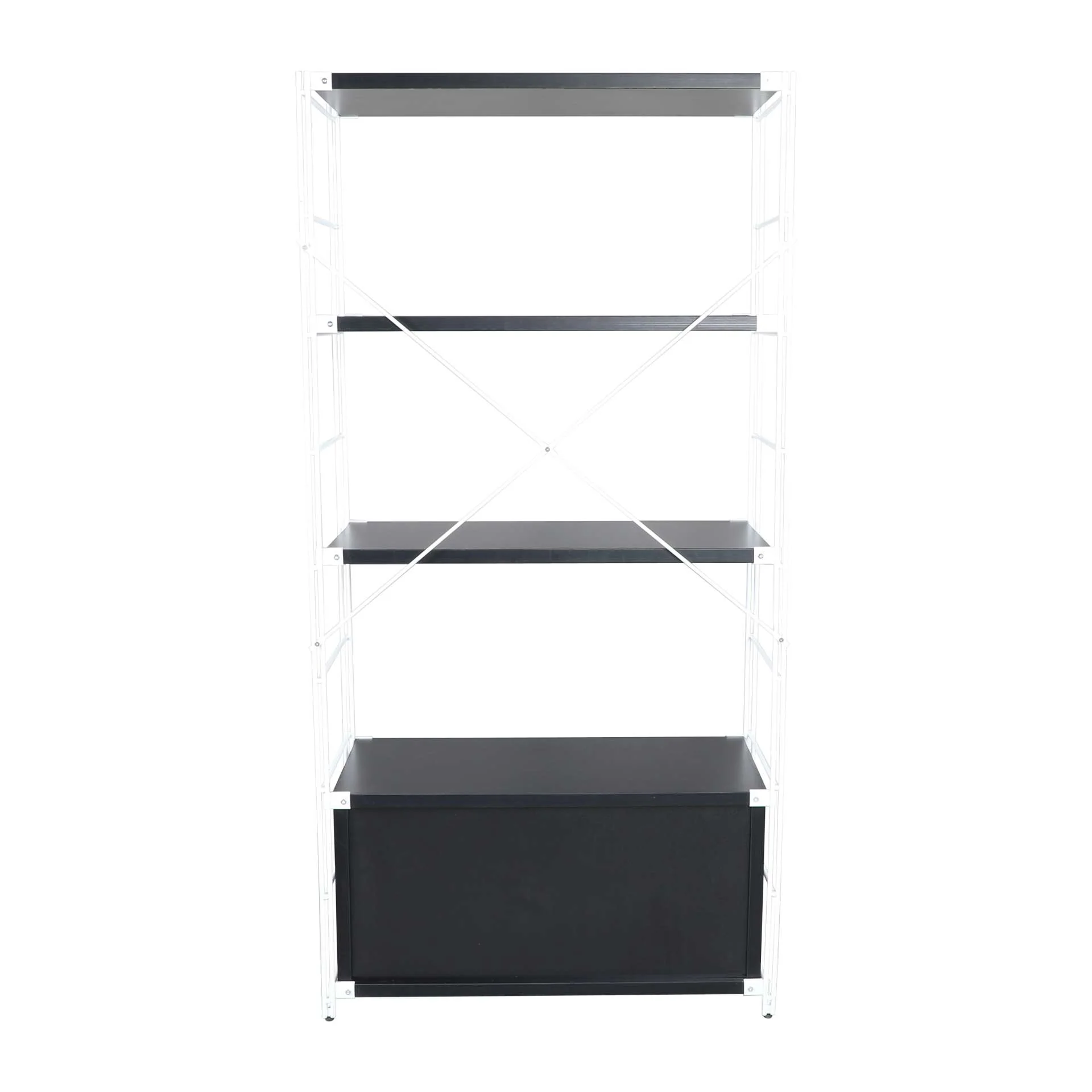 LeisureMod Brentwood Etagere Bookcase with White Powder Coated Steel Frame and Melamine Board Shelves - Image 14
