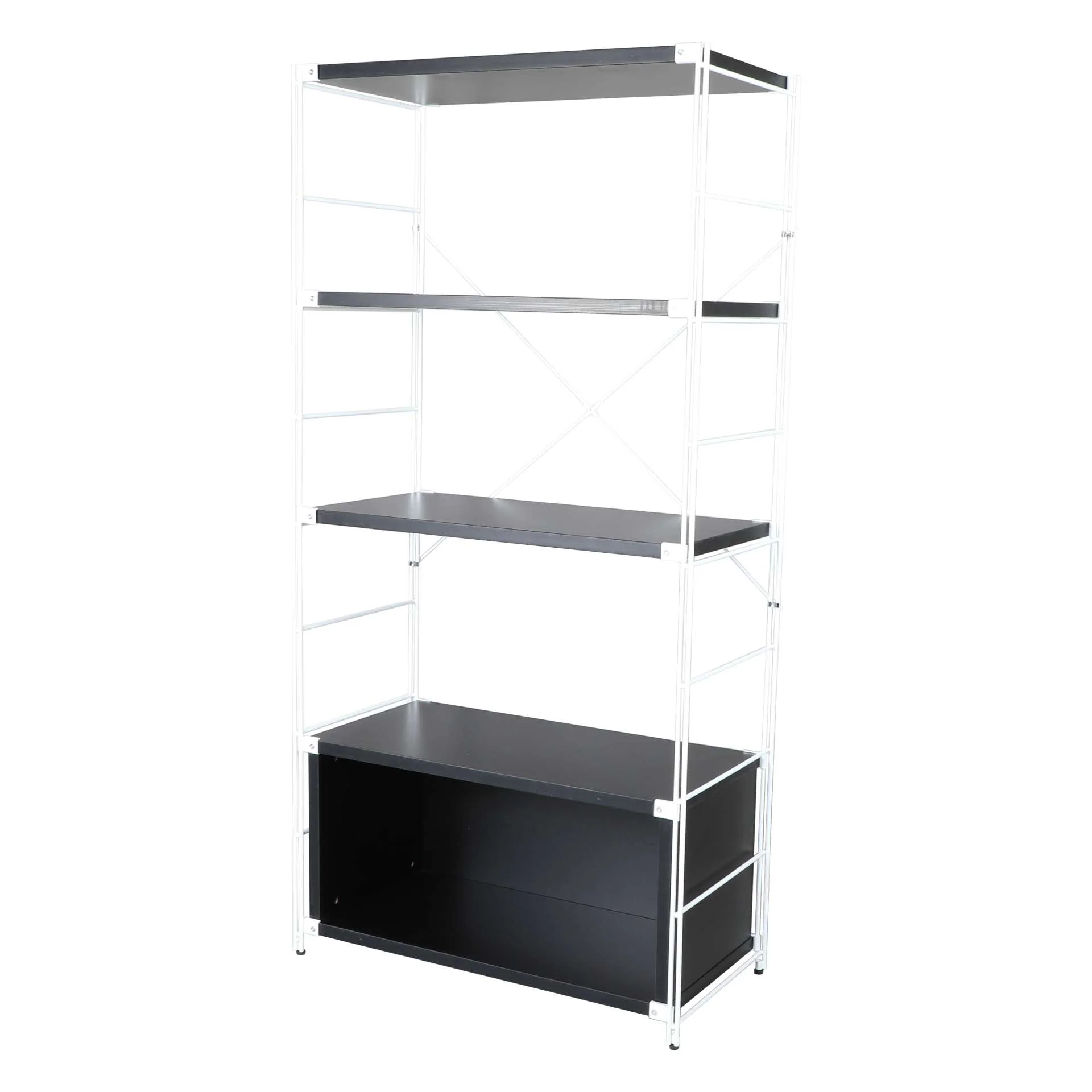 LeisureMod Brentwood Etagere Bookcase with White Powder Coated Steel Frame and Melamine Board Shelves - Image 16