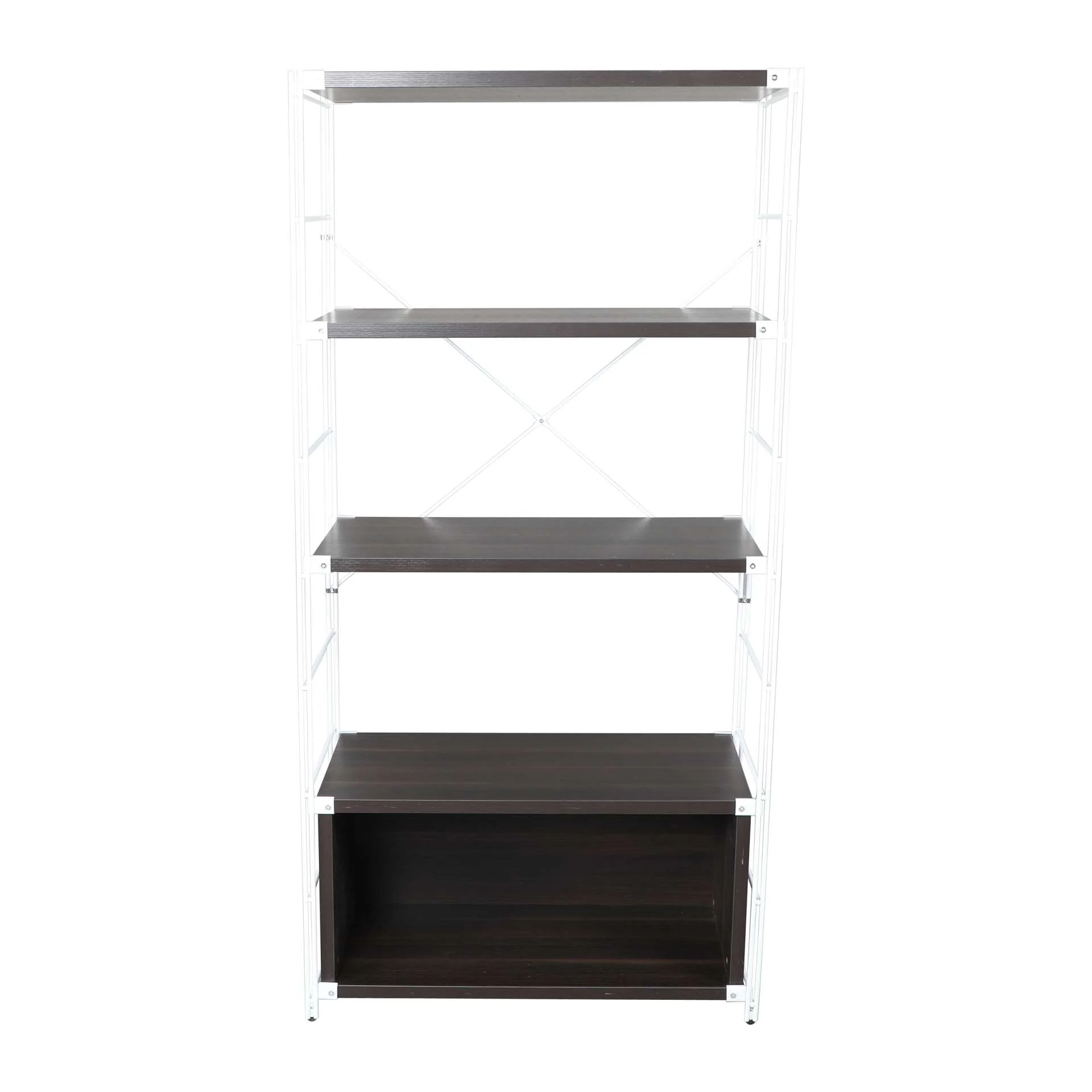 LeisureMod Brentwood Etagere Bookcase with White Powder Coated Steel Frame and Melamine Board Shelves - Image 17