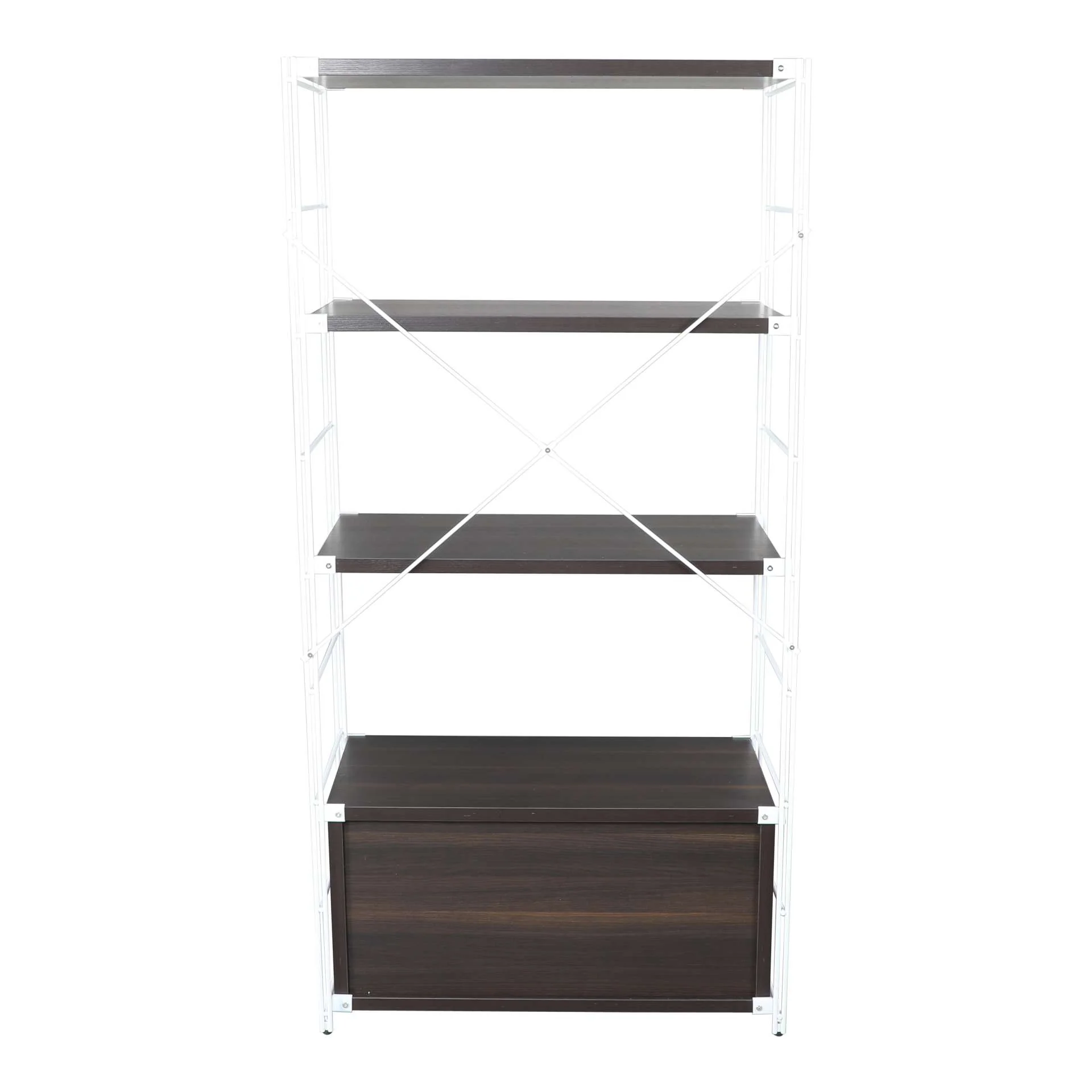 LeisureMod Brentwood Etagere Bookcase with White Powder Coated Steel Frame and Melamine Board Shelves - Image 19