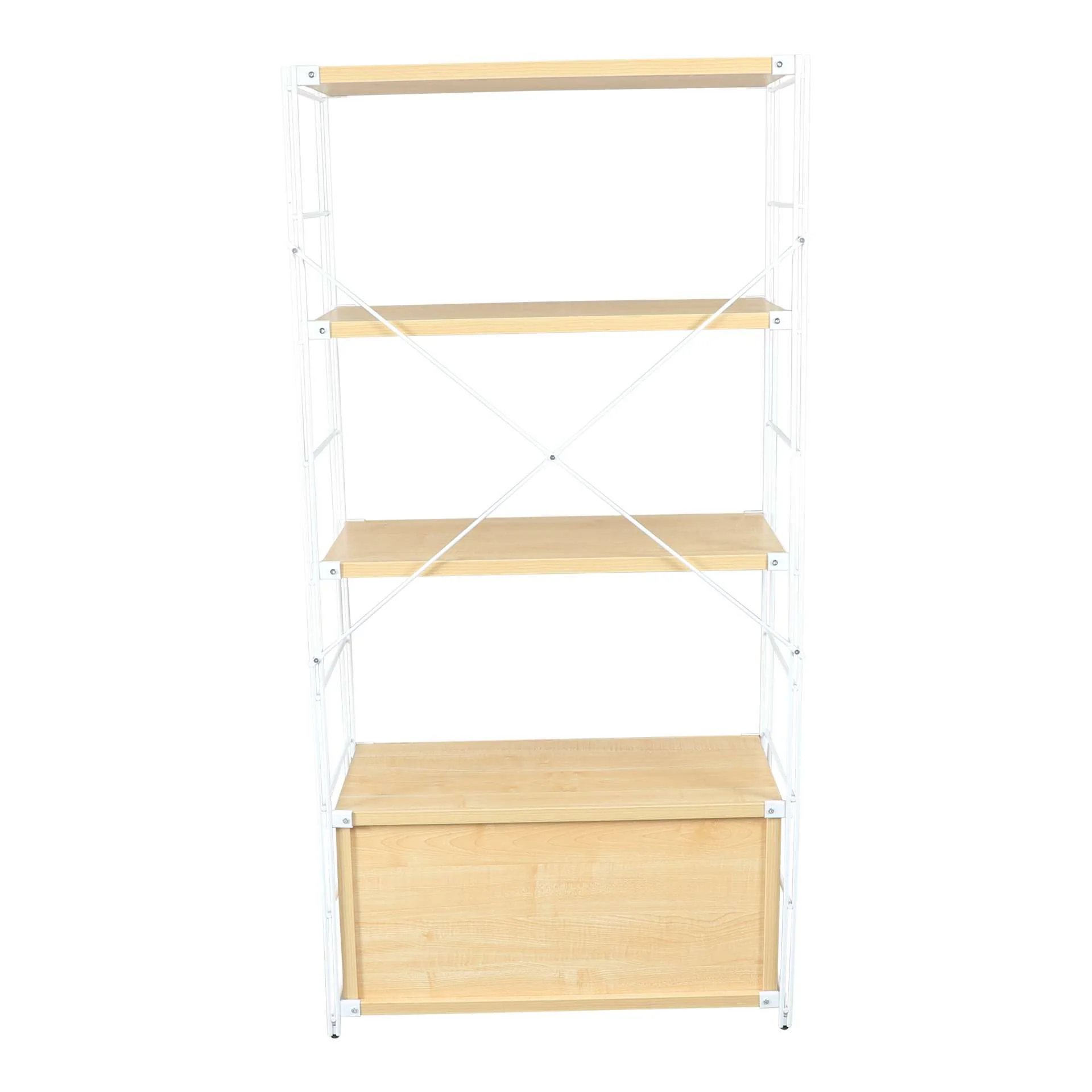 LeisureMod Brentwood Etagere Bookcase with White Powder Coated Steel Frame and Melamine Board Shelves - Image 2
