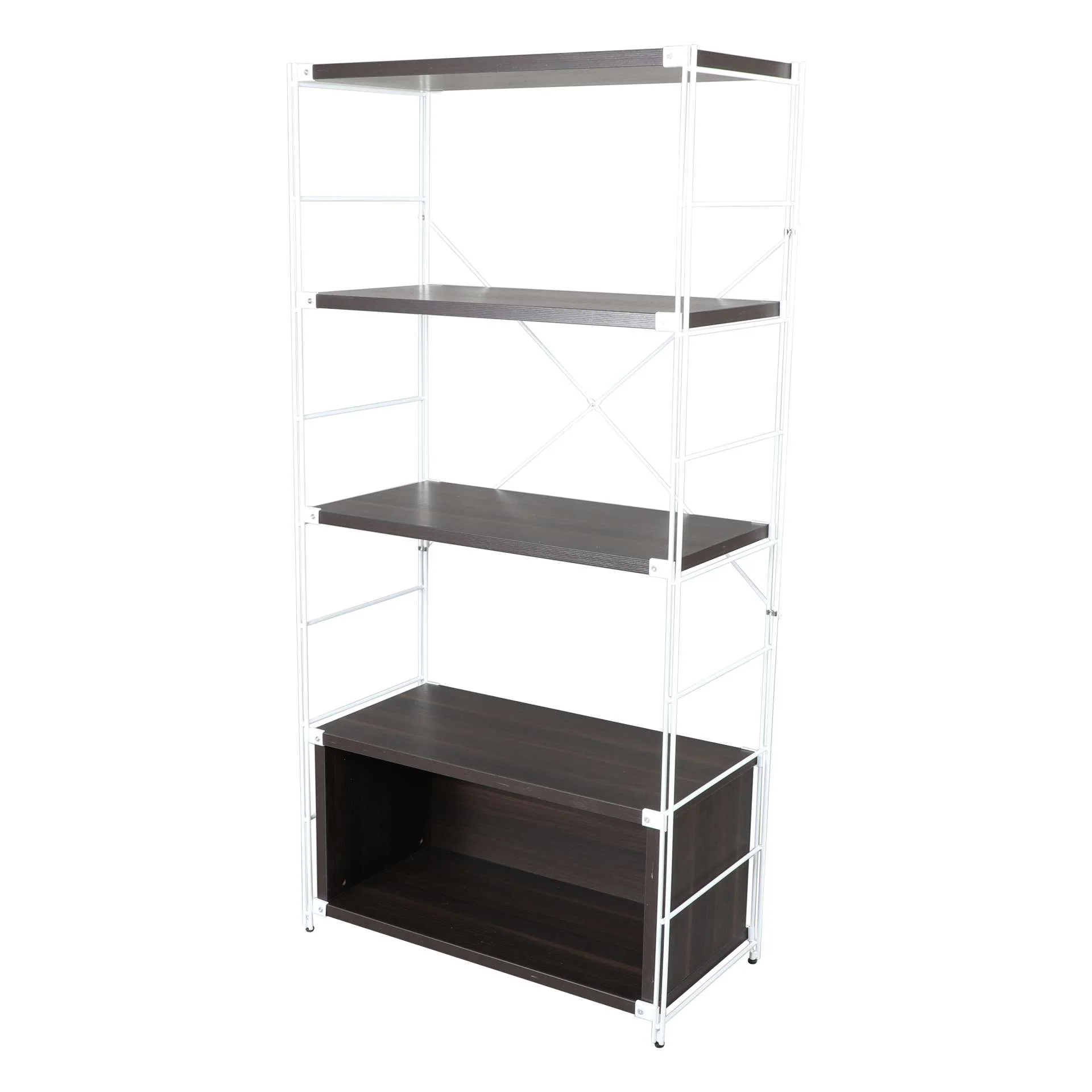 LeisureMod Brentwood Etagere Bookcase with White Powder Coated Steel Frame and Melamine Board Shelves - Image 21