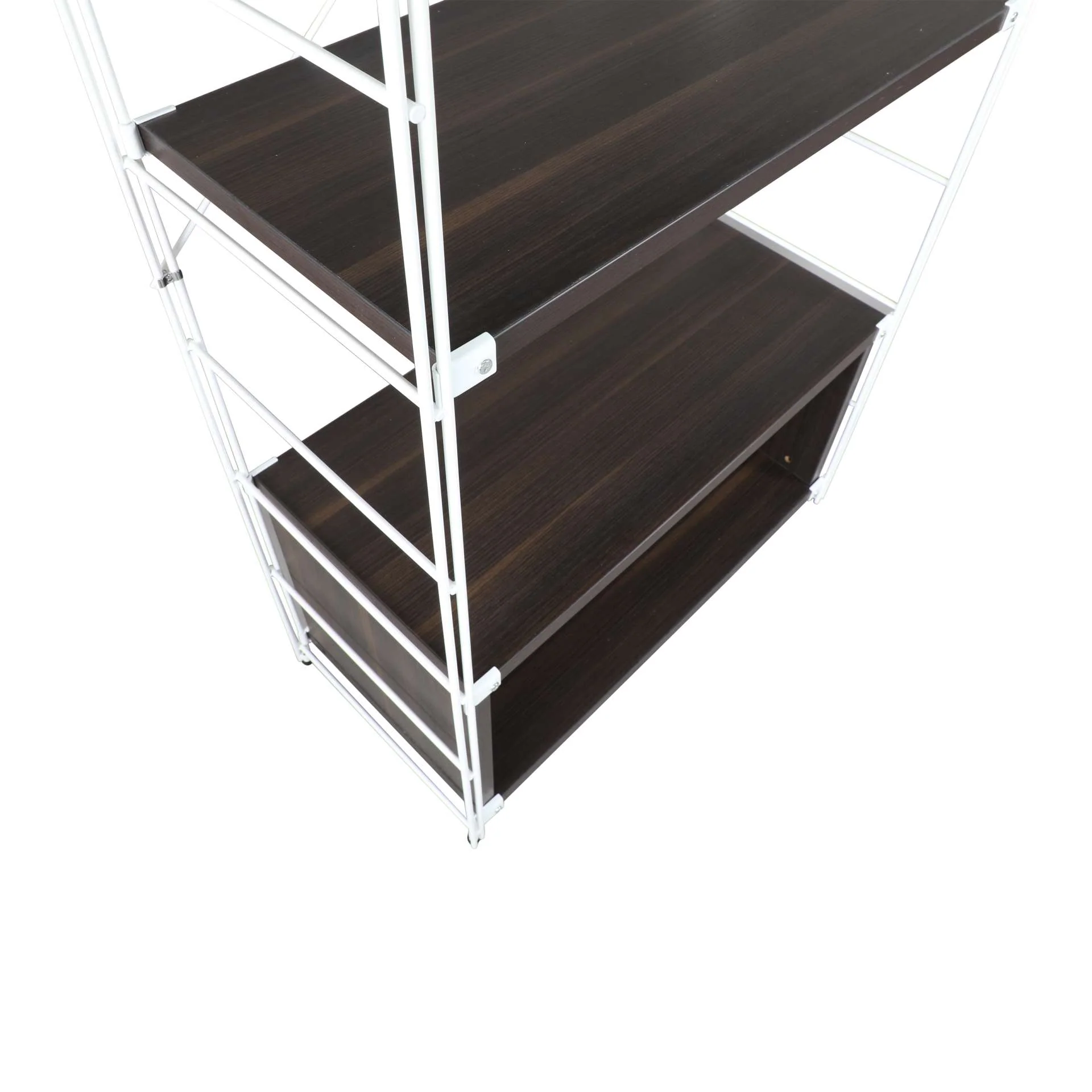 LeisureMod Brentwood Etagere Bookcase with White Powder Coated Steel Frame and Melamine Board Shelves - Image 23