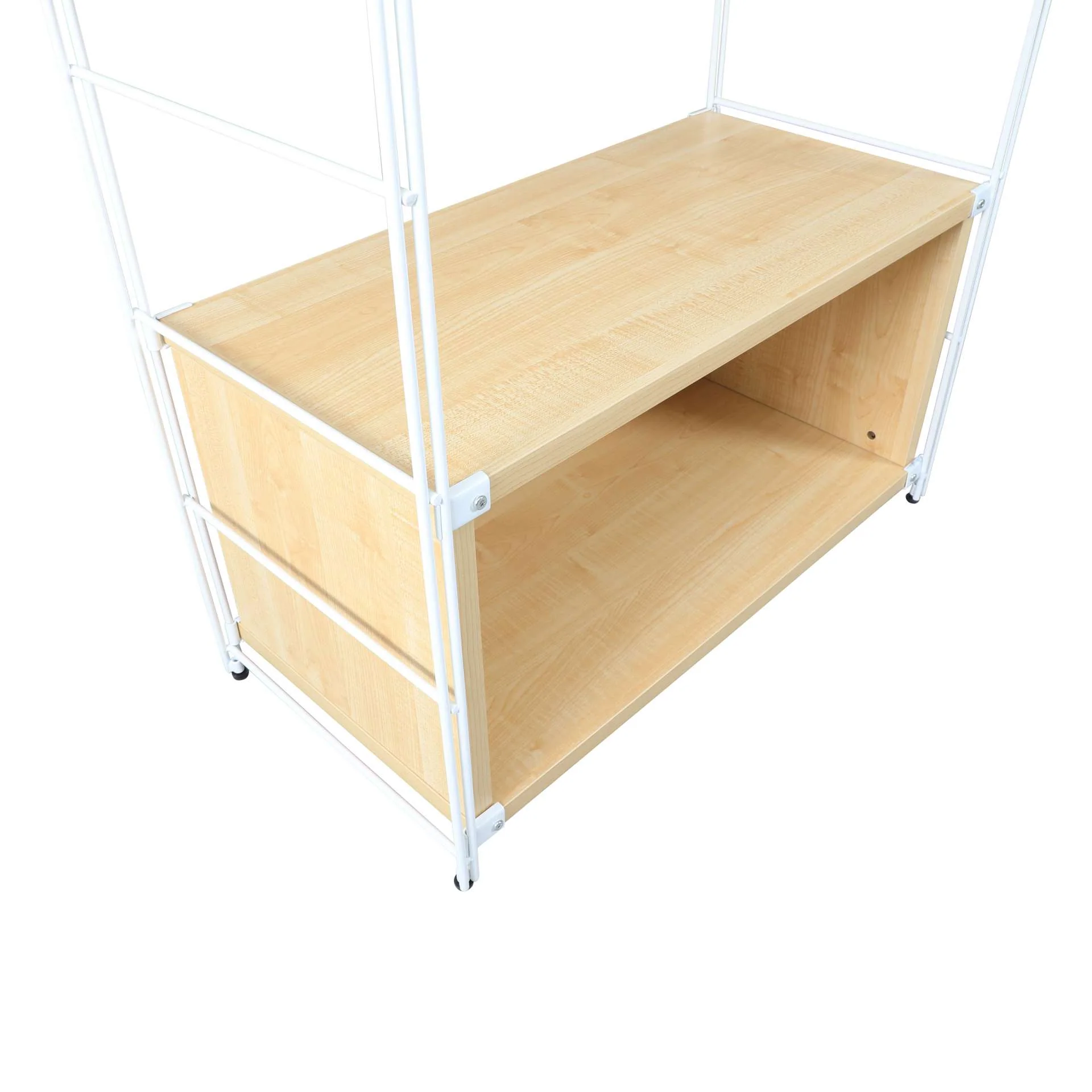 LeisureMod Brentwood Etagere Bookcase with White Powder Coated Steel Frame and Melamine Board Shelves - Image 5