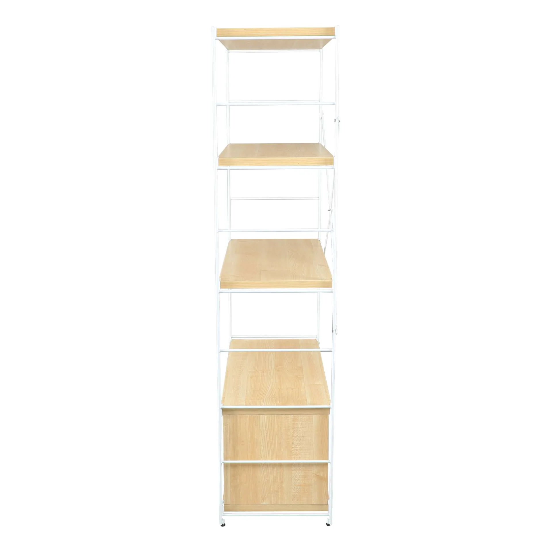 LeisureMod Brentwood Etagere Bookcase with White Powder Coated Steel Frame and Melamine Board Shelves - Image 7