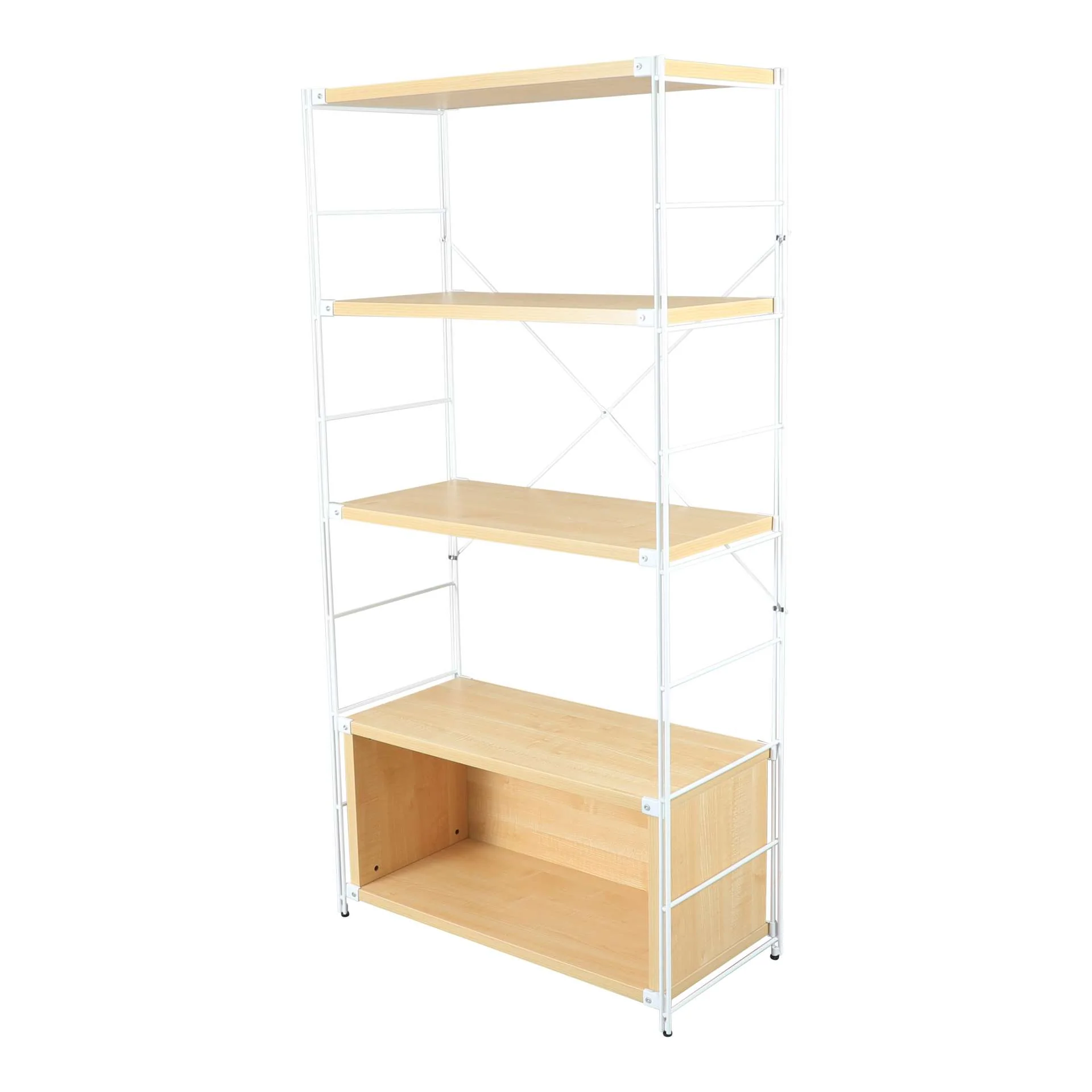 LeisureMod Brentwood Etagere Bookcase with White Powder Coated Steel Frame and Melamine Board Shelves - Image 8