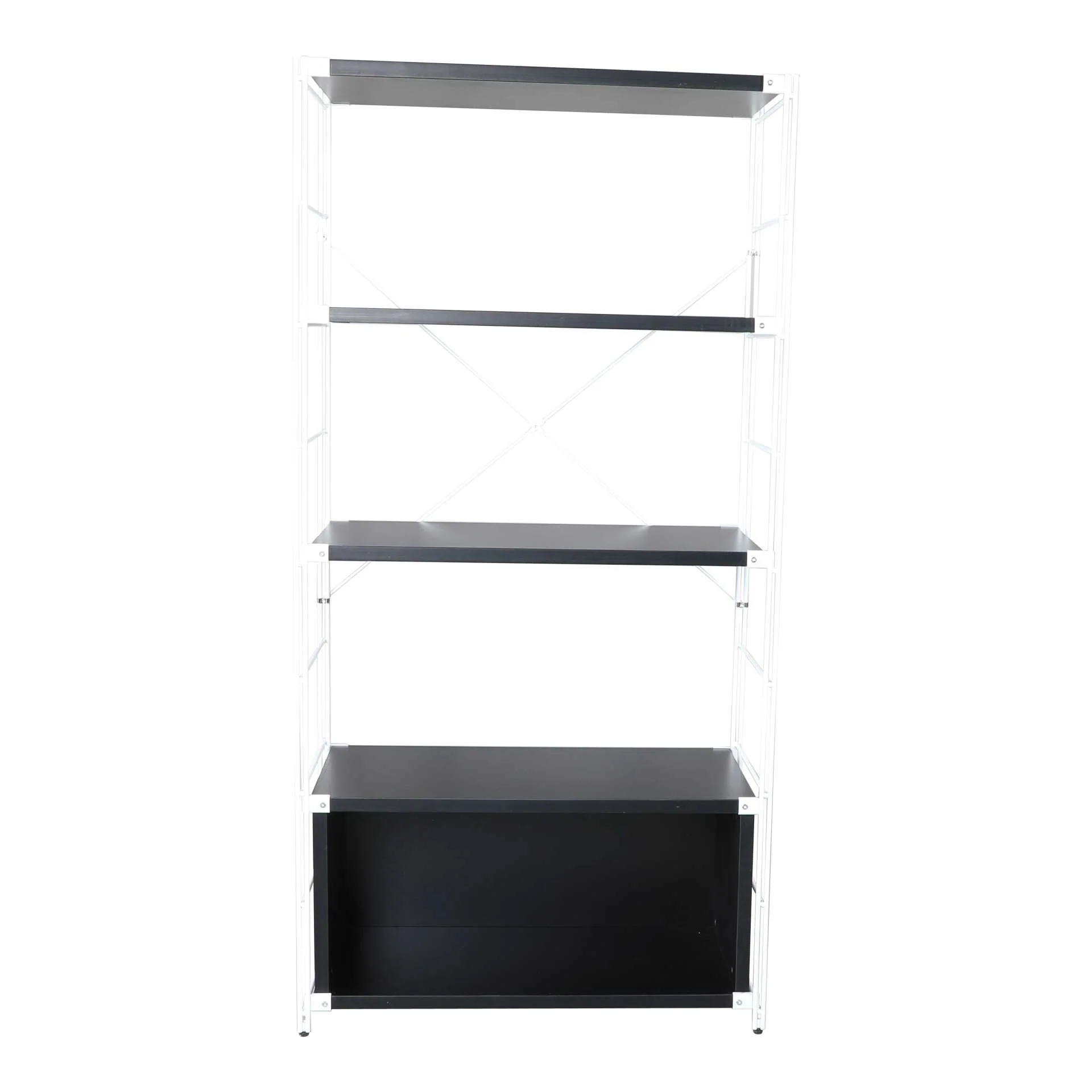 LeisureMod Brentwood Etagere Bookcase with White Powder Coated Steel Frame and Melamine Board Shelves - Image 9
