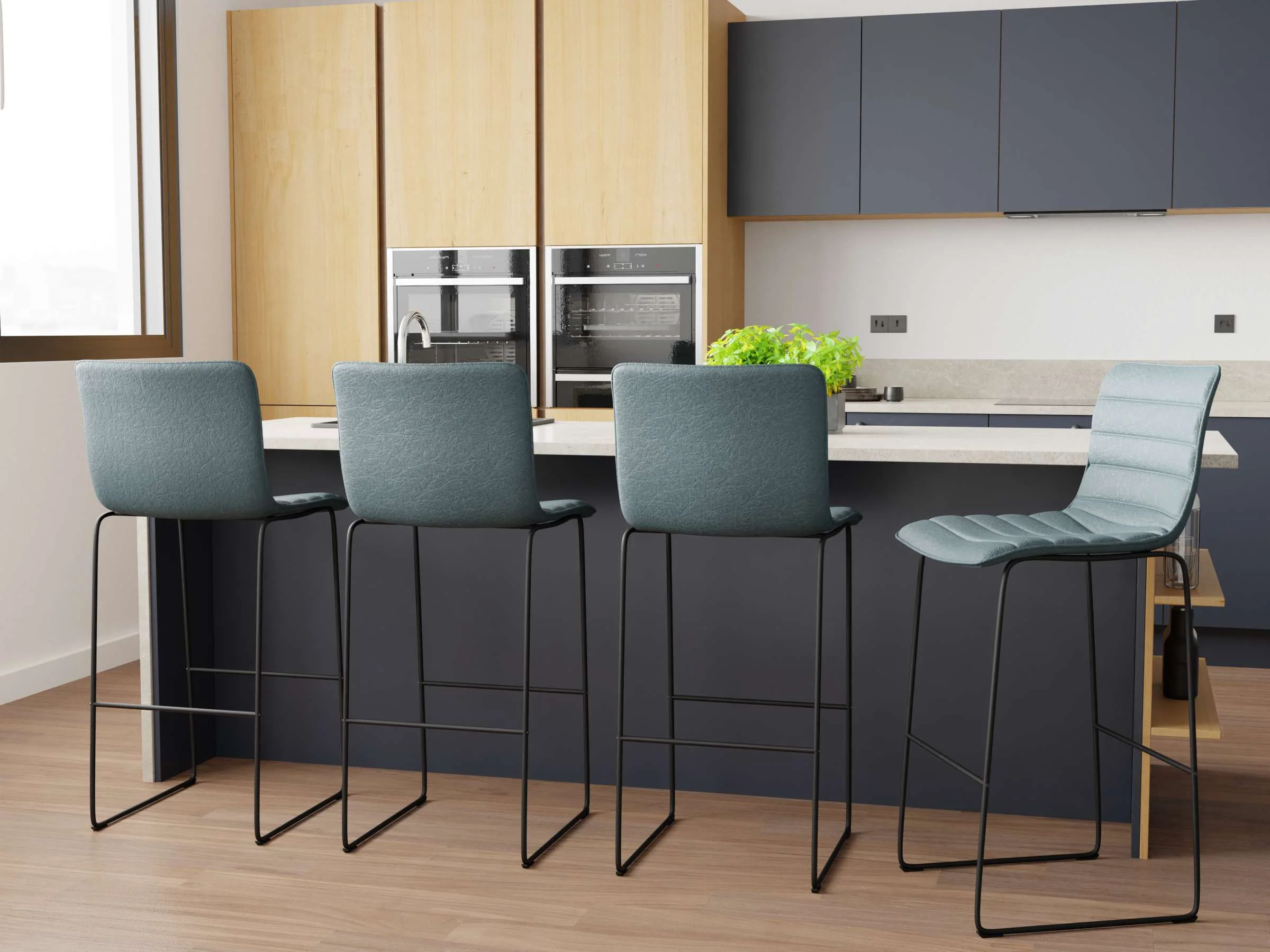 LeisureMod Brooklyn 29.9" Modern Leather Bar Stool With Black Iron Base & Footrest - Image 17