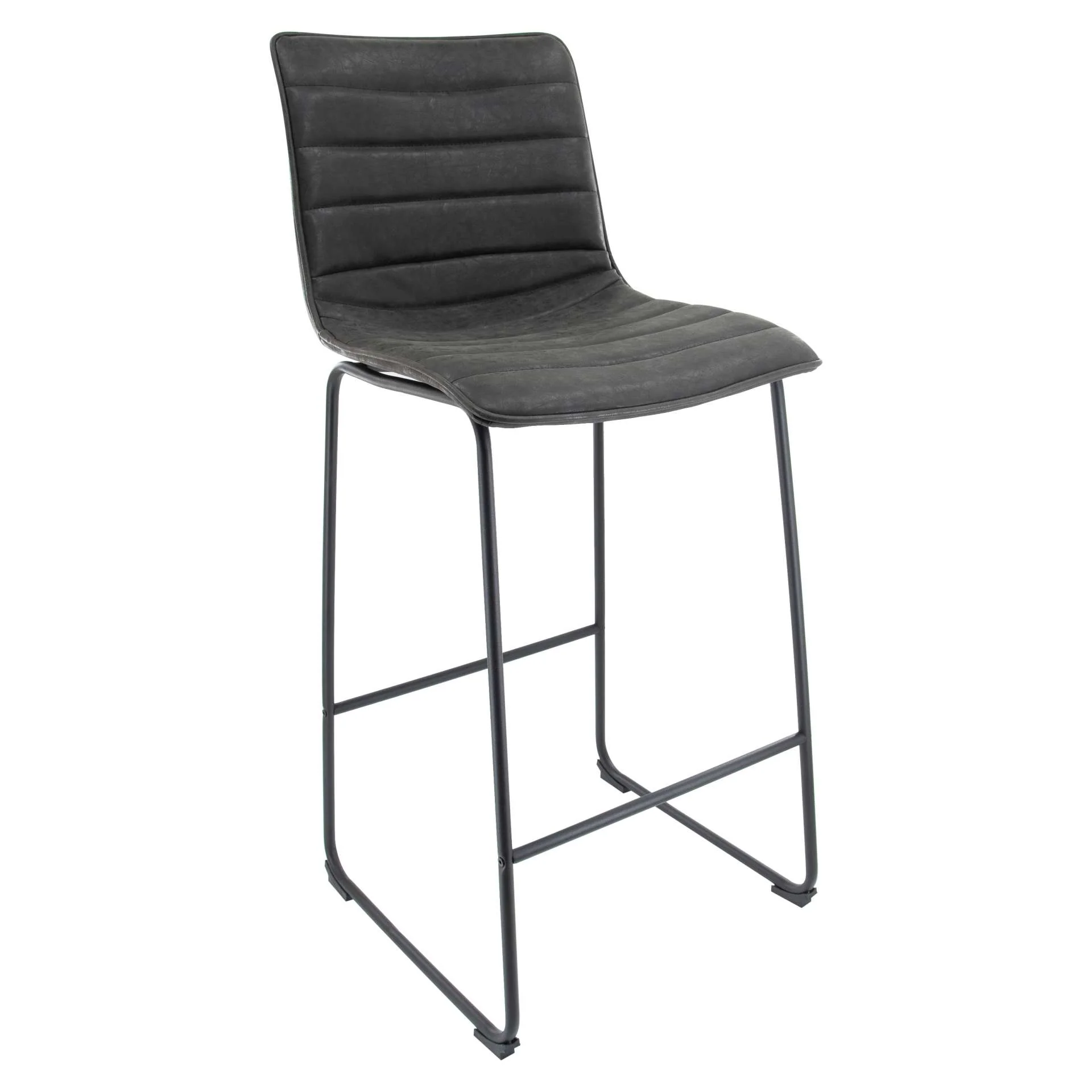 LeisureMod Brooklyn 29.9" Modern Leather Bar Stool With Black Iron Base & Footrest - Image 2