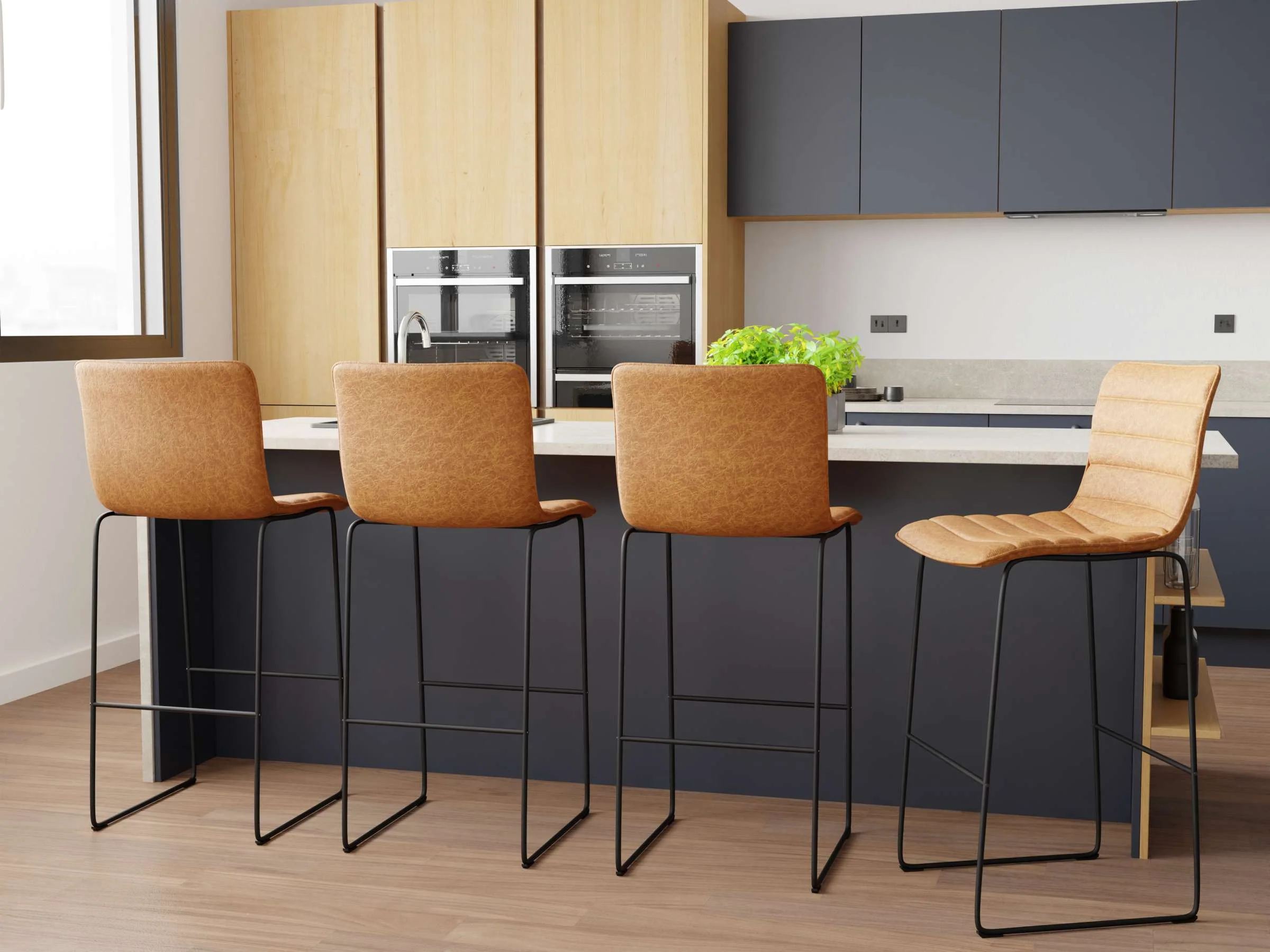LeisureMod Brooklyn 29.9" Modern Leather Bar Stool With Black Iron Base & Footrest - Image 9