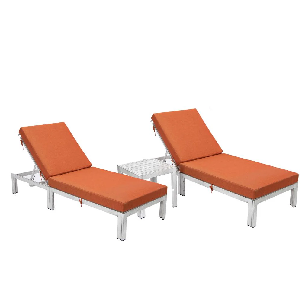 LeisureMod Chelsea Modern Outdoor Weathered Grey Chaise Lounge Chair Set of 2 With Side Table & Cushions - Image 13